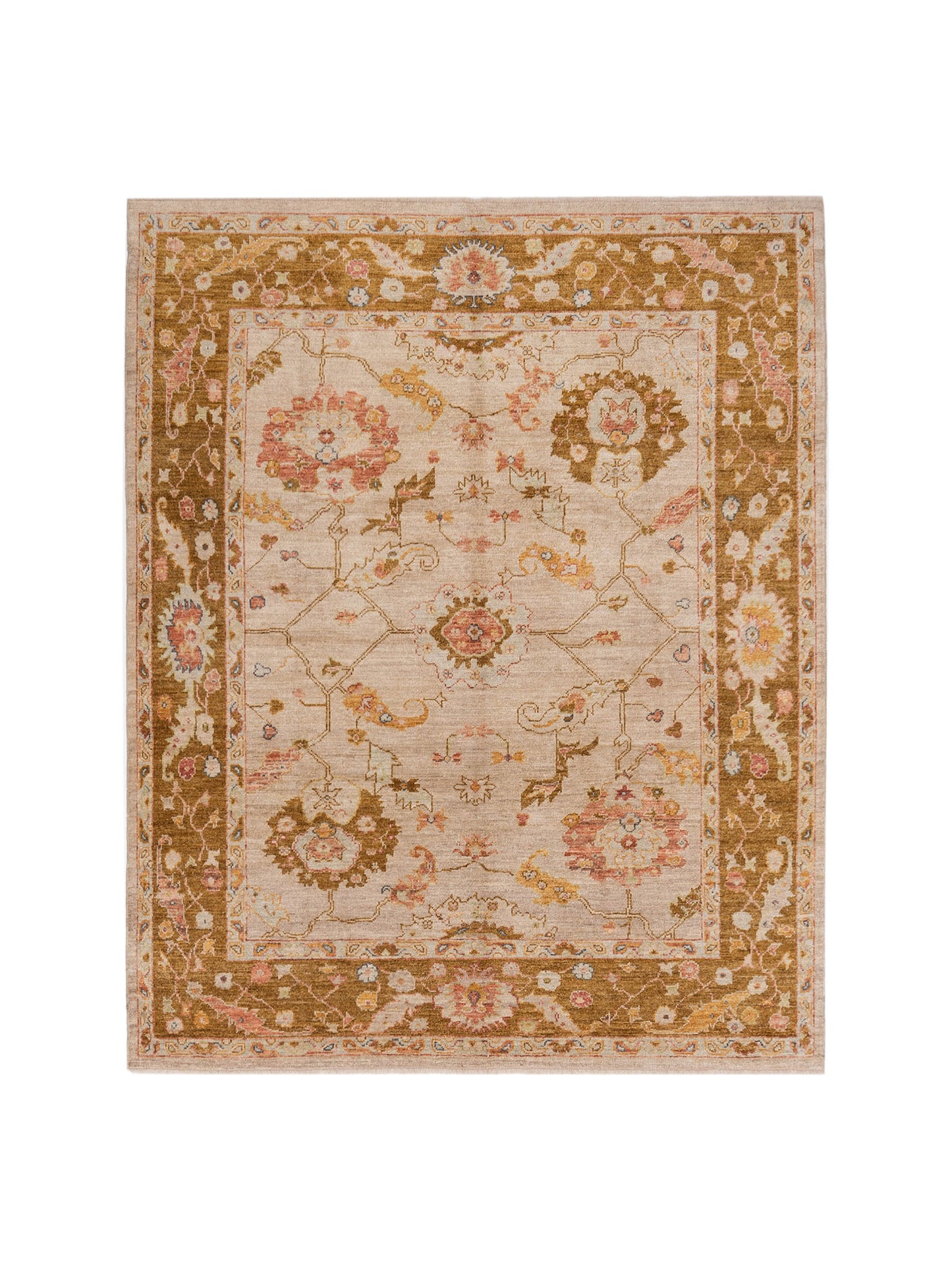 Authentic Angora Oushak Muge Beige Traditional Hand Knotted Rug