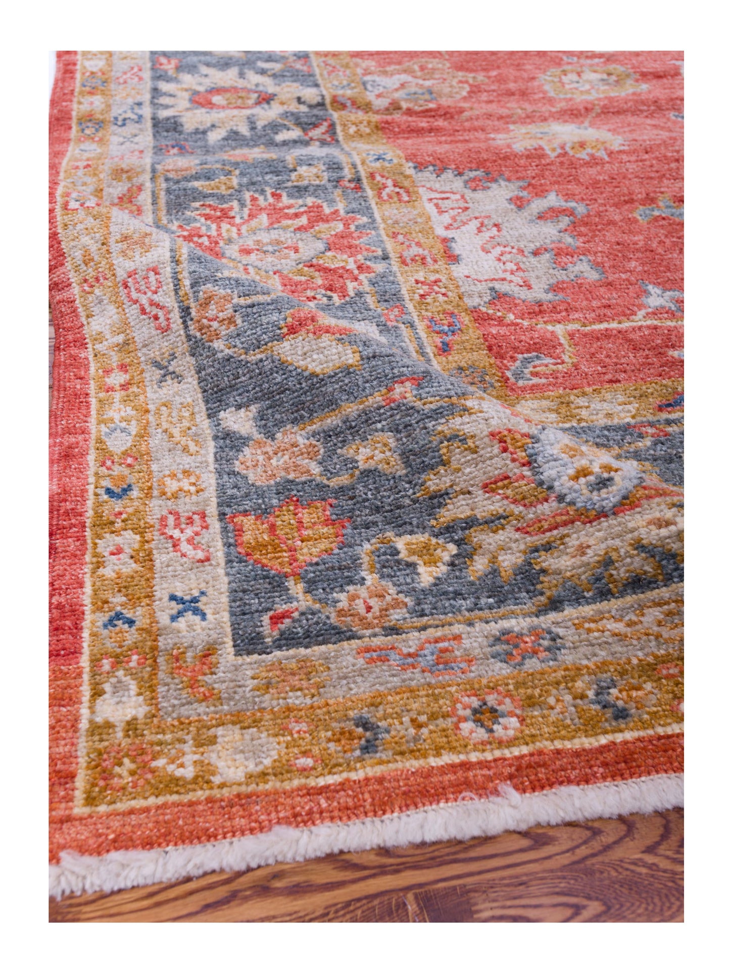 Authentic Angora Oushak Leyla Red Teal Blue Traditional Hand Knotted Rug