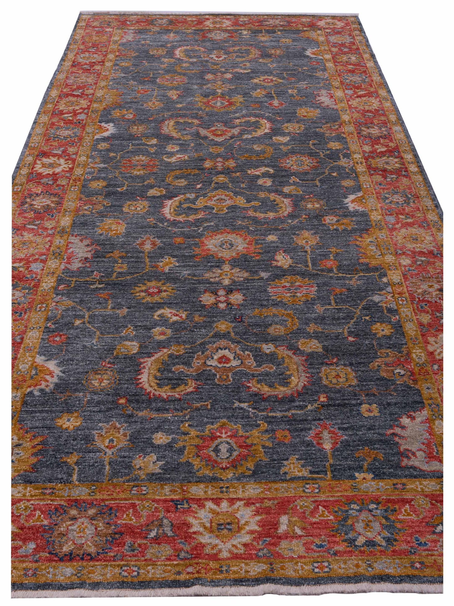 Authentic Angora Oushak Leyla Teal Blue Red Traditional Hand Knotted Rug