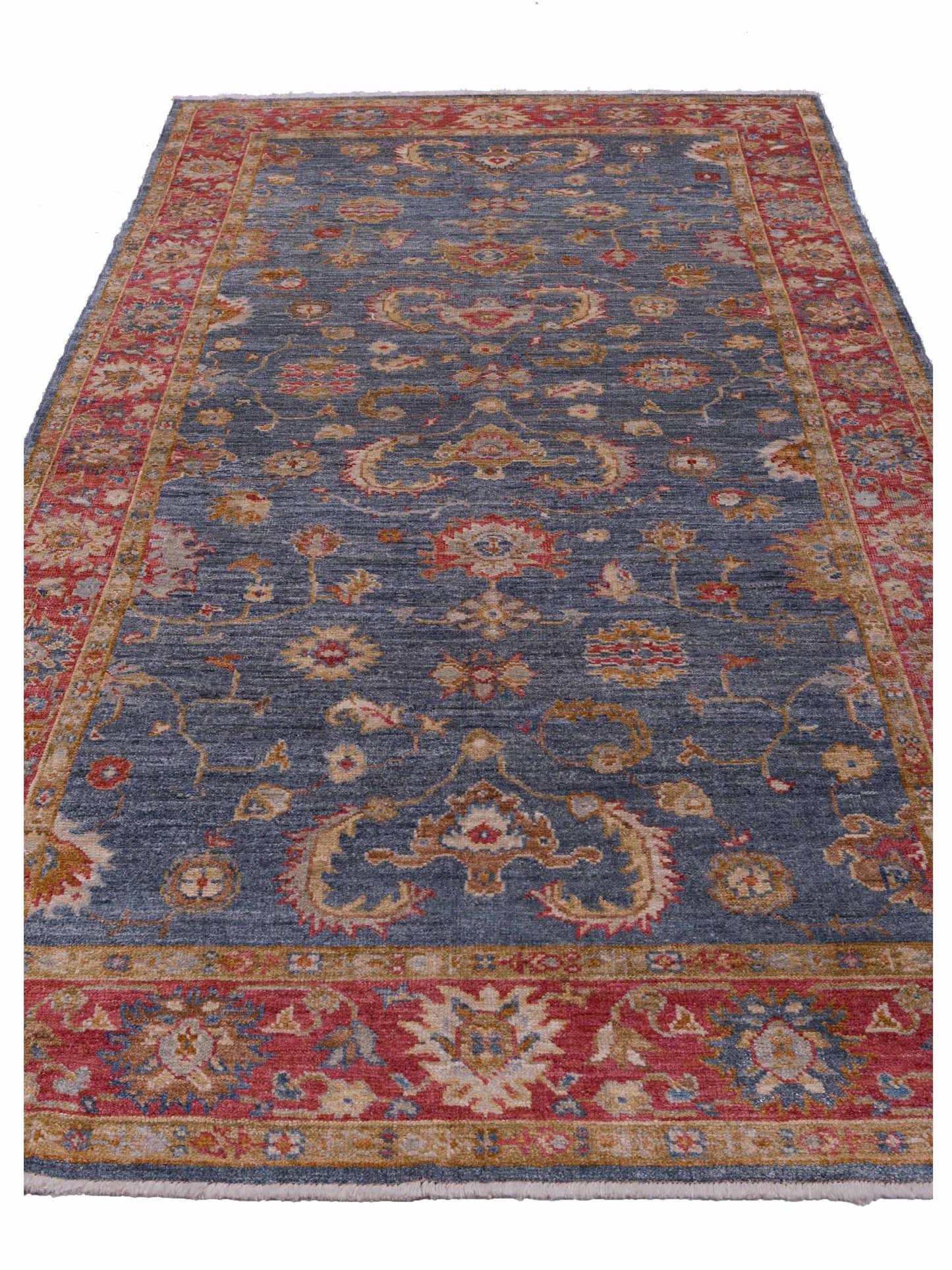 Authentic Angora Oushak Leyla Teal Blue Red Traditional Hand Knotted Rug