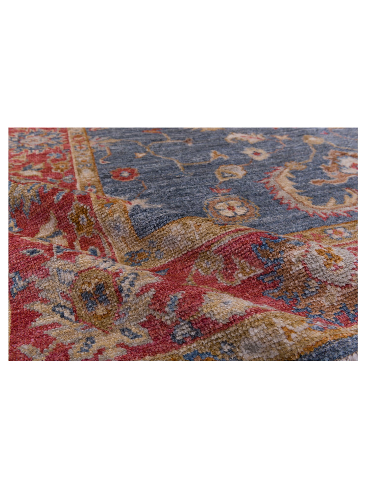 Authentic Angora Oushak Leyla Teal Blue Red Traditional Hand Knotted Rug