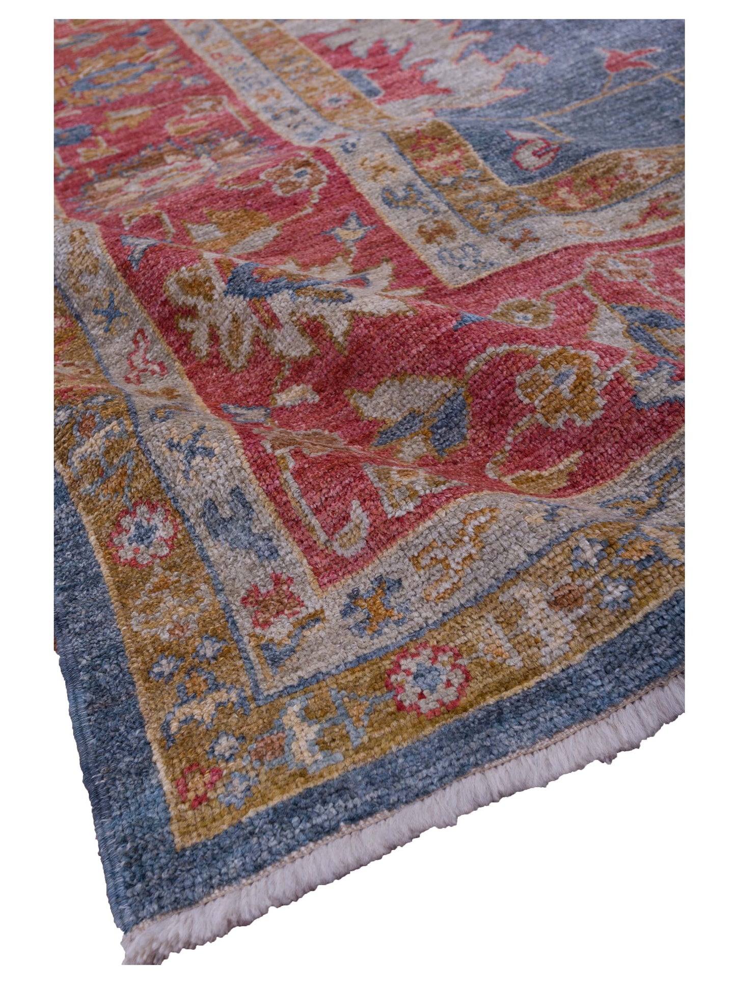 Authentic Angora Oushak Leyla Teal Blue Red Traditional Hand Knotted Rug