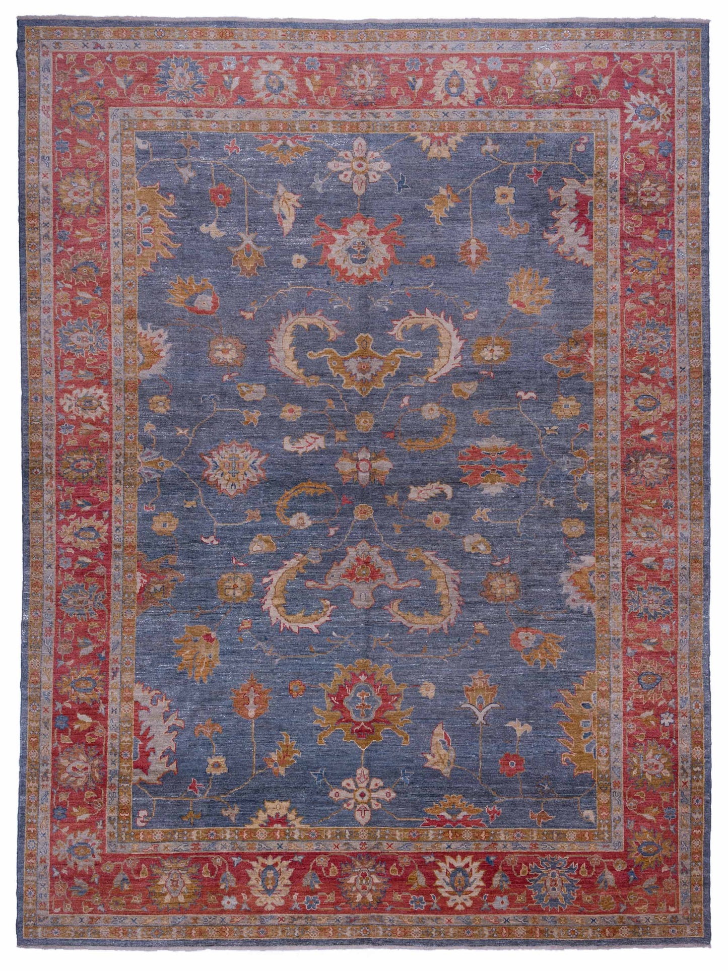 Authentic Angora Oushak Leyla Teal Blue Traditional Hand Knotted Rug