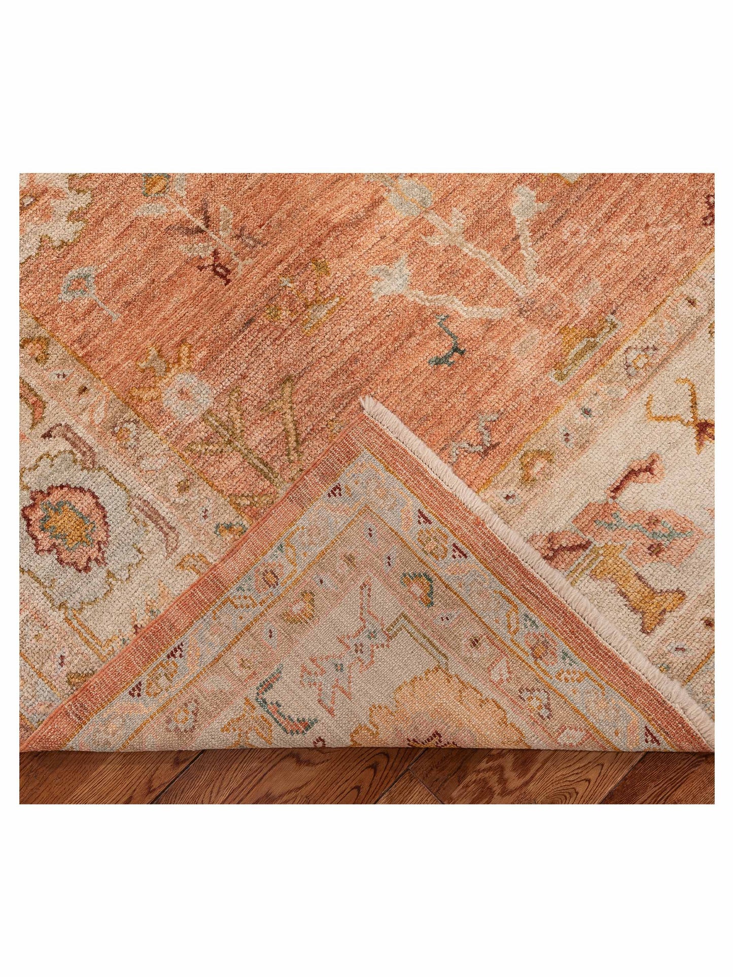 Authentic Angora Oushak Ahu Pink Ivory Traditional Hand Knotted Rug