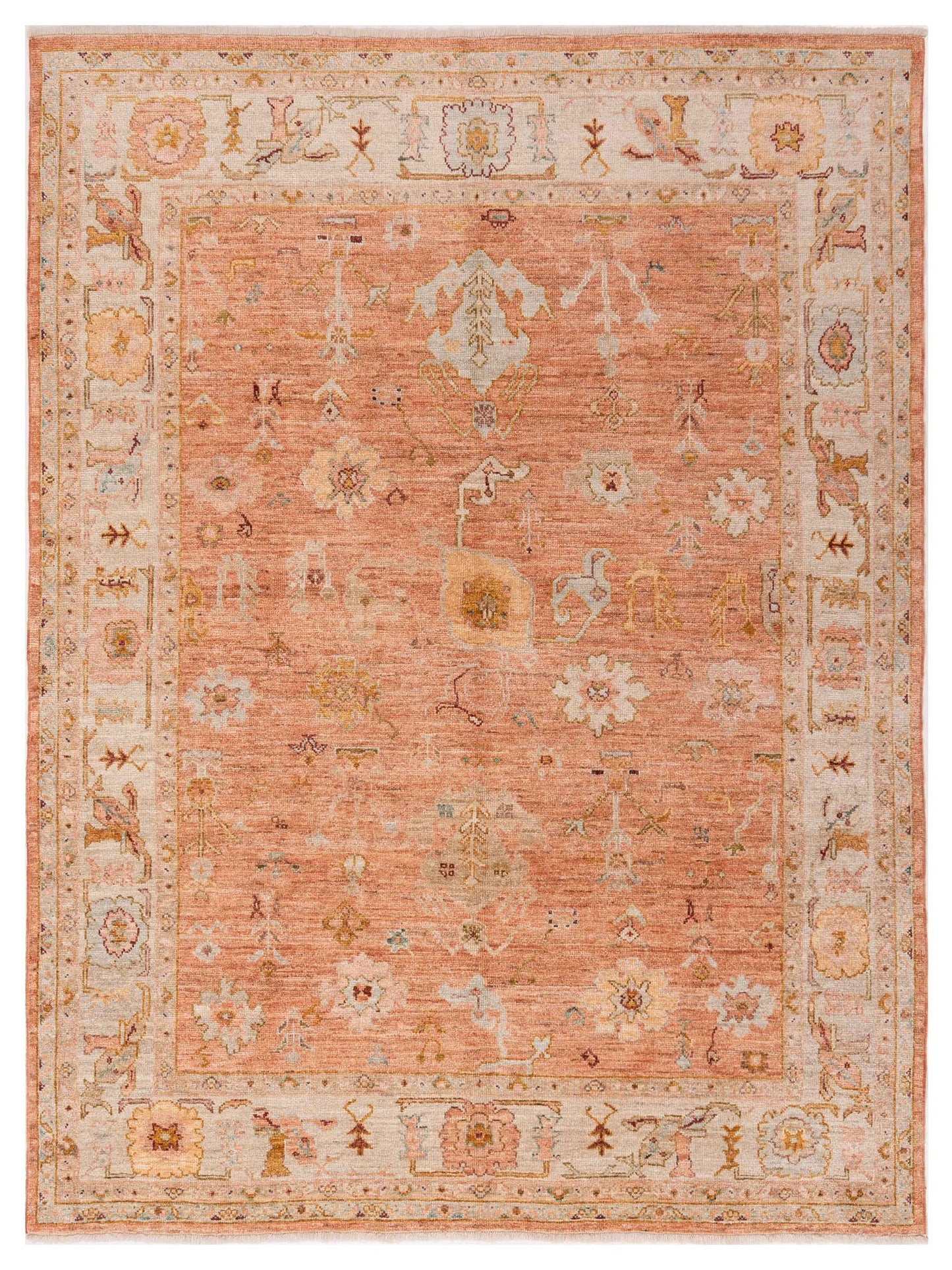 Authentic Angora Oushak Ahu Pink Traditional Hand Knotted Rug