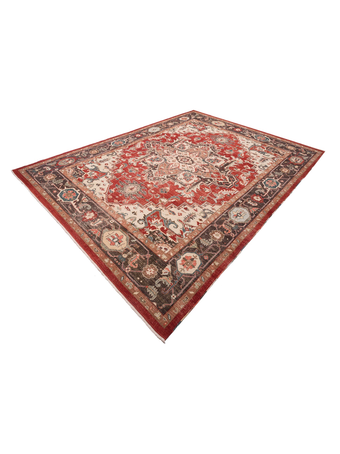 Rajpur Serapi 144658 Red Dark Brown Traditional Hand Knotted Rug