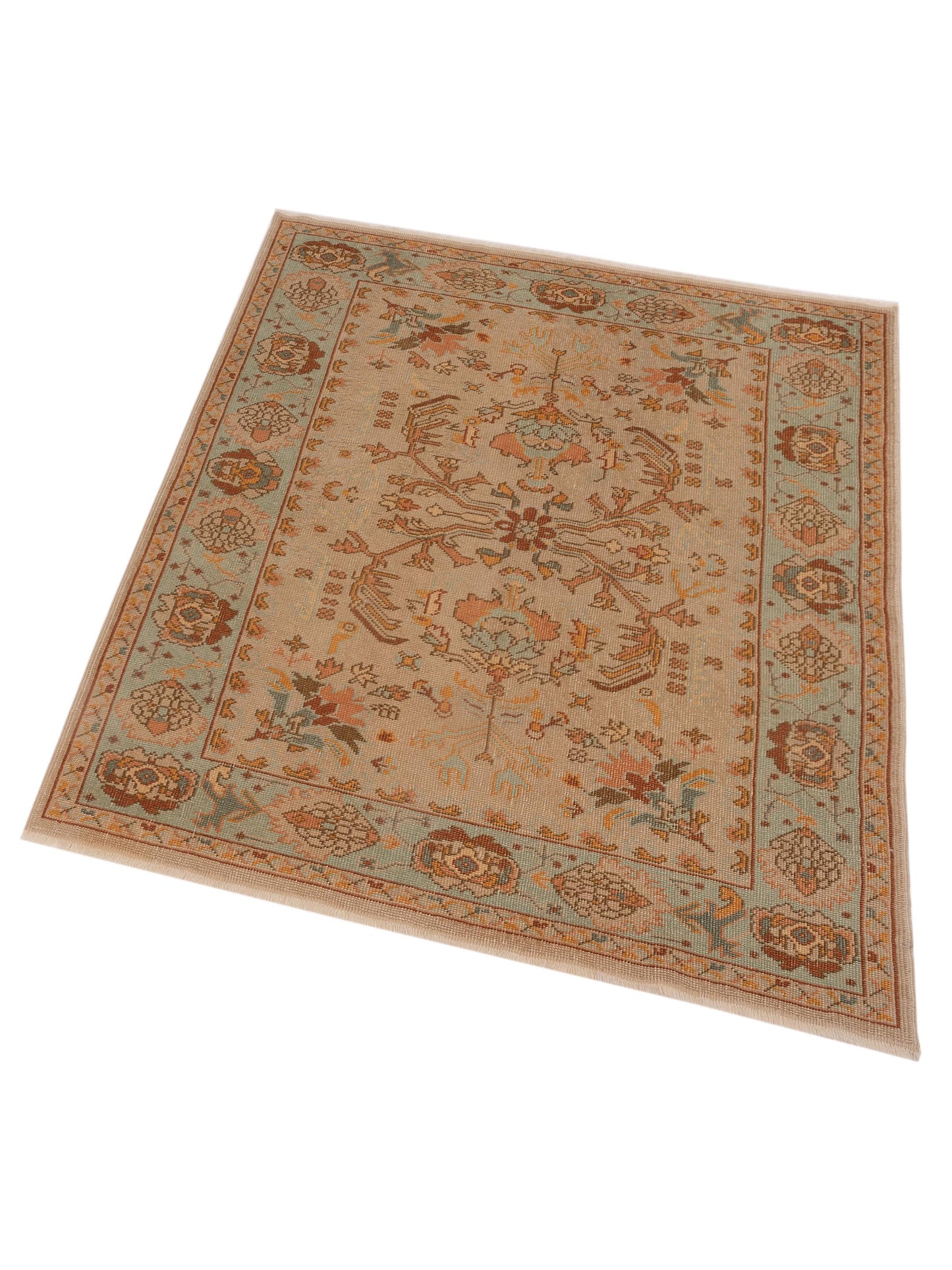 Pasha Authentic Oushak Yayla Cream Blue Traditional Hand Knotted Rug