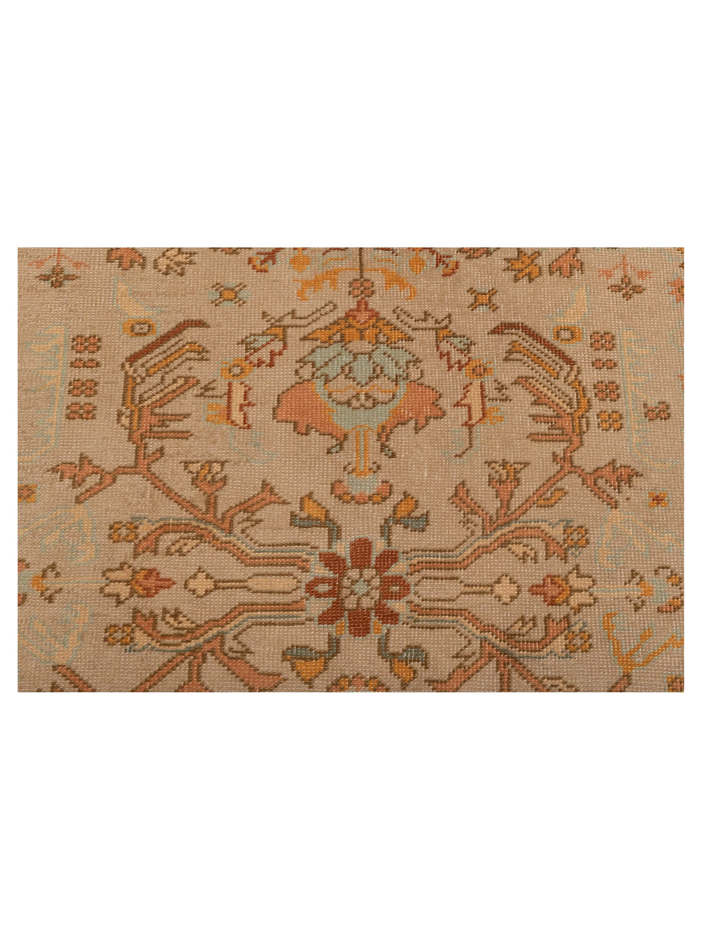 Pasha Authentic Oushak Yayla Cream Blue Traditional Hand Knotted Rug