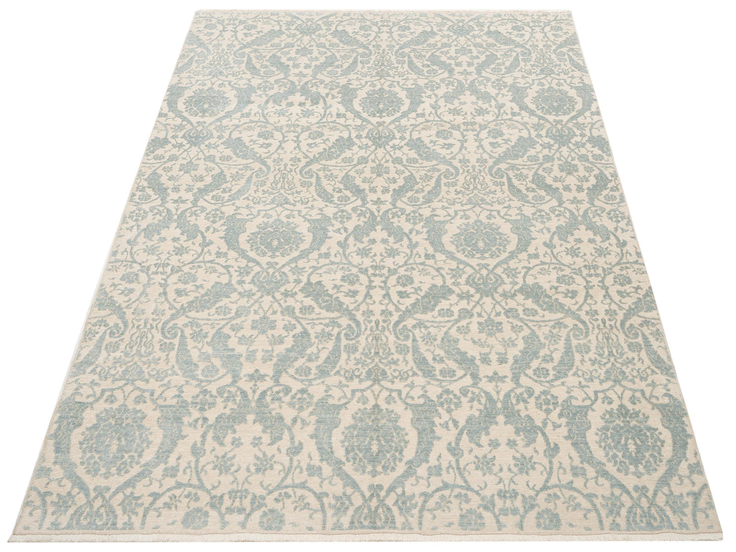 Pasha Defne Orchid Beige Ice Blue Transitional Hand Knotted Rug