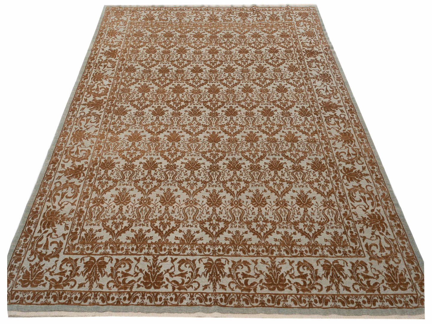 Pasha Defne Begonia Ice Blue Light Brown Transitional Hand Knotted Rug