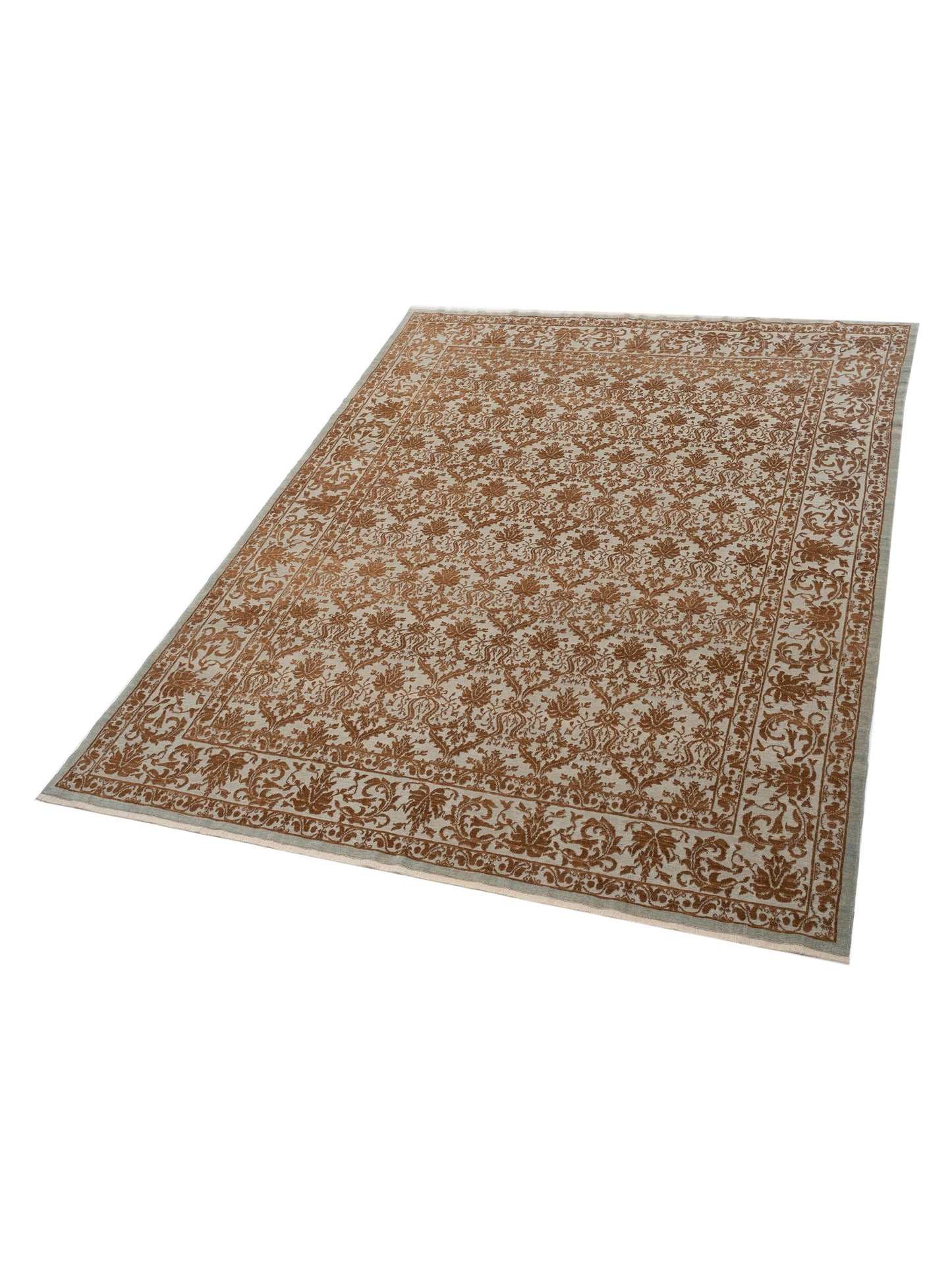 Pasha Defne Begonia Ice Blue Light Brown Transitional Hand Knotted Rug