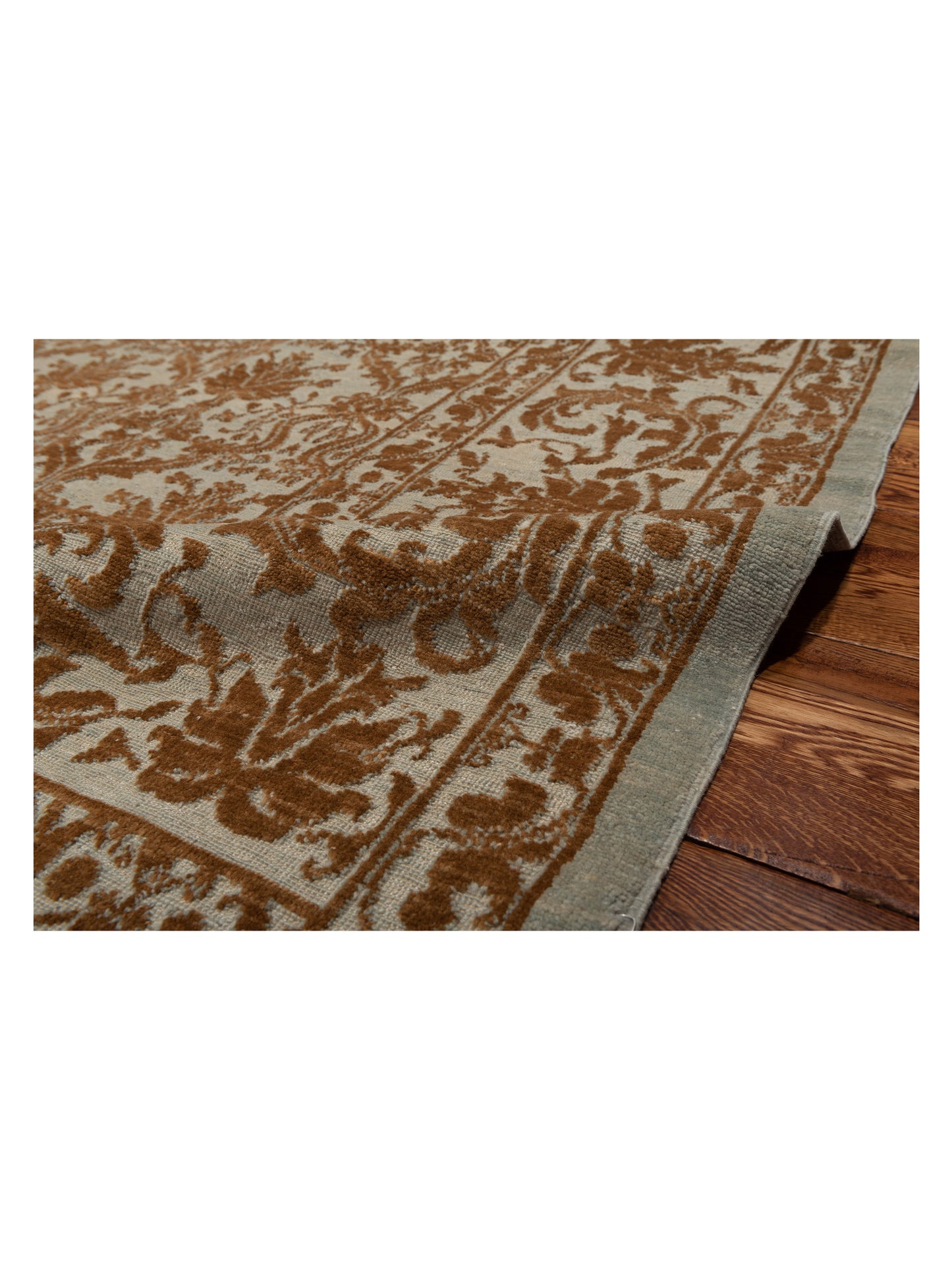 Pasha Defne Begonia Ice Blue Light Brown Transitional Hand Knotted Rug