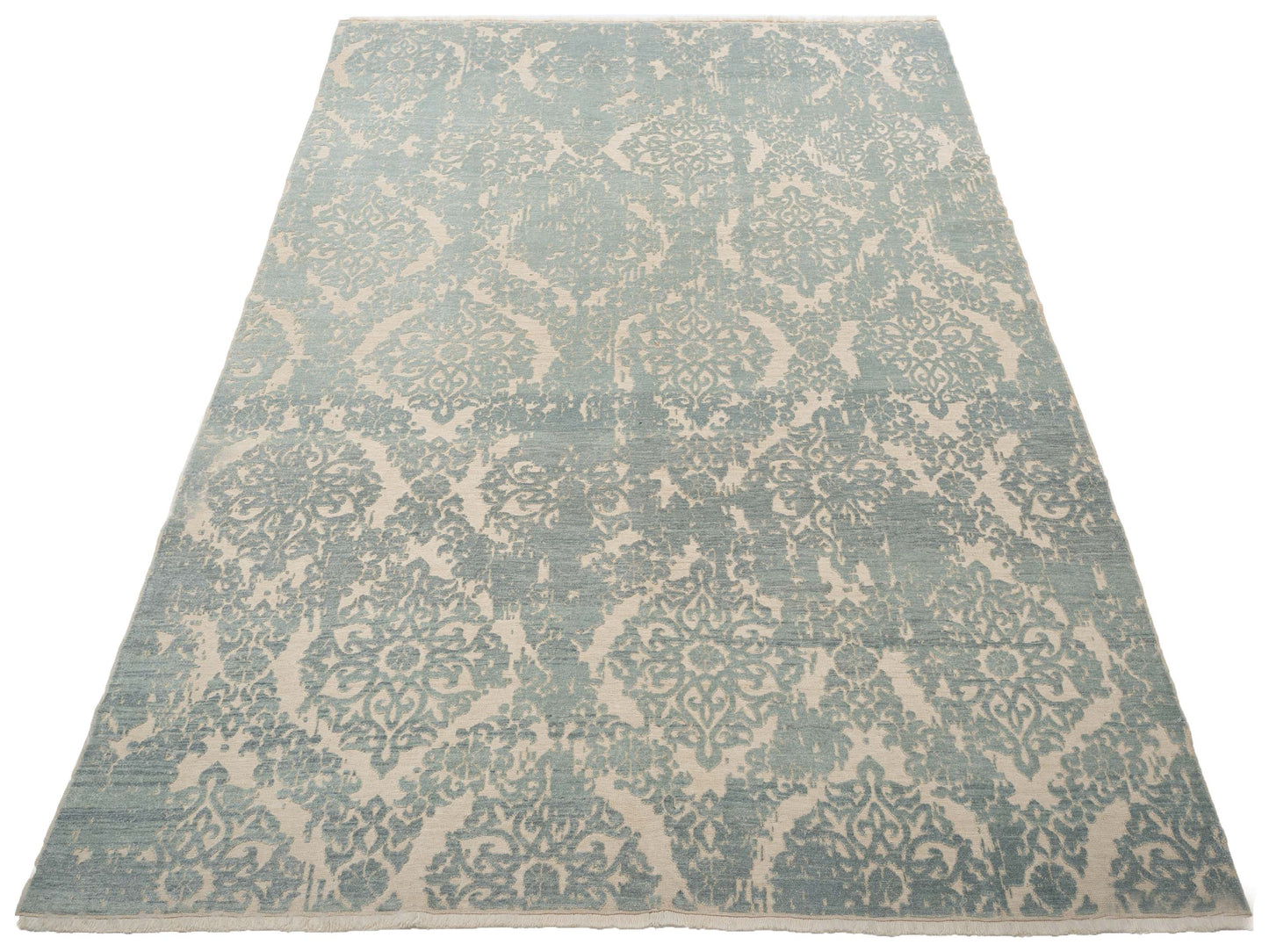 Pasha Defne Beony Ivory Ice Blue Transitional Hand Knotted Rug