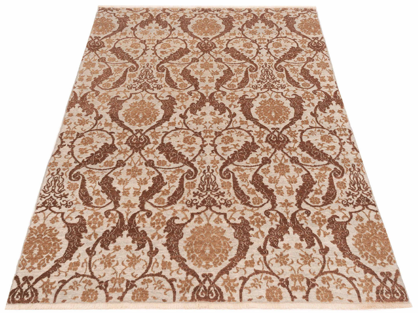 Pasha Defne Orchid Beige Dark Brown Transitional Hand Knotted Rug