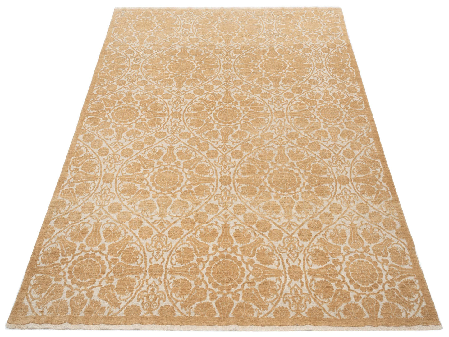 Pasha Defne Lotus Ivory Gold Transitional Hand Knotted Rug