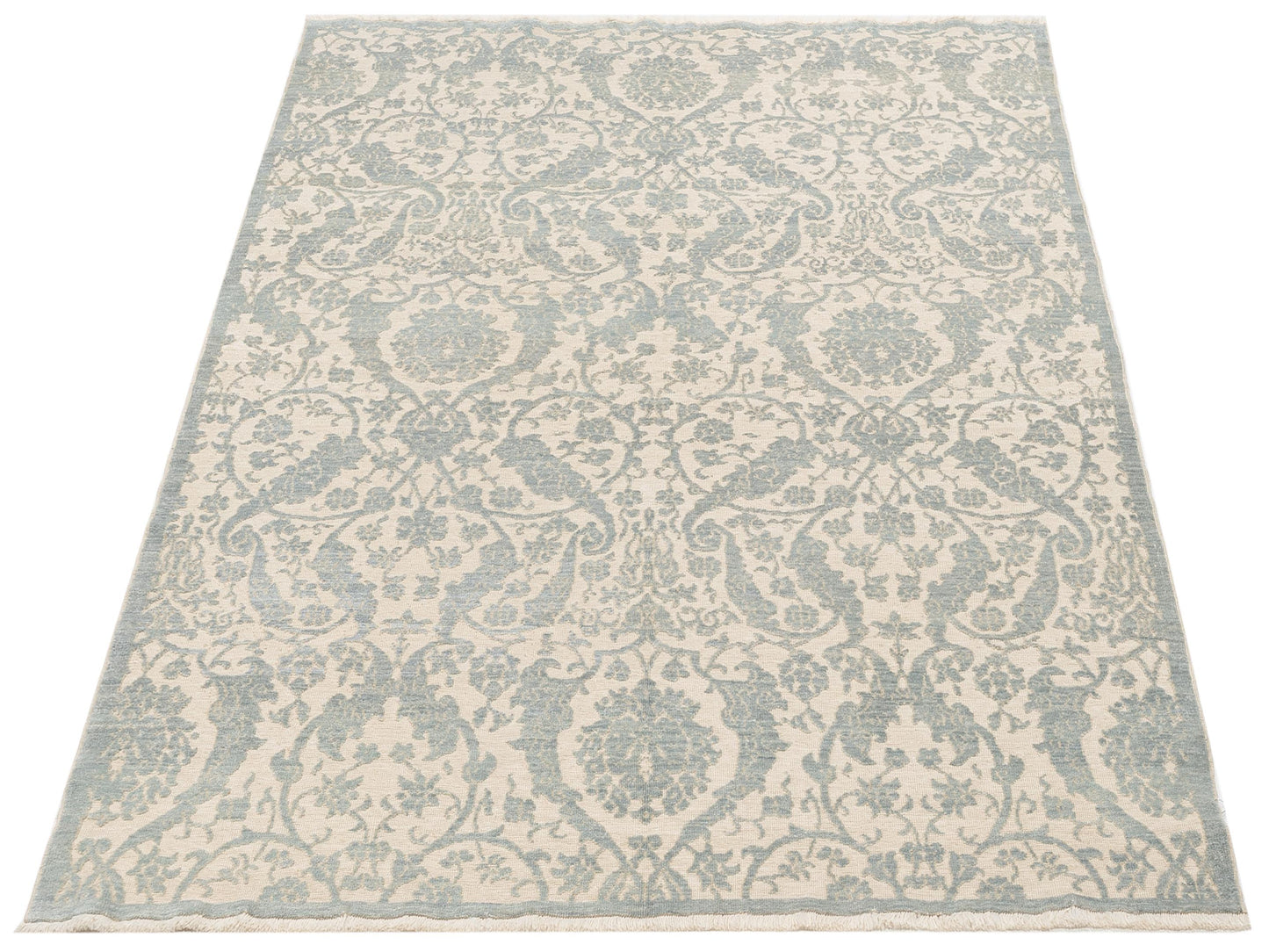 Pasha Defne Orchid Beige Ice Blue Transitional Hand Knotted Rug