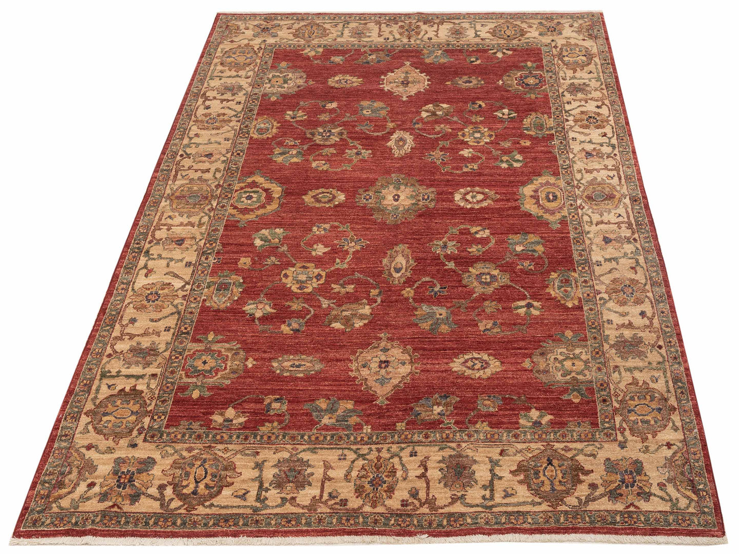 Pasha Elvan Tansu Red Ivory Traditional Hand Knotted Rug