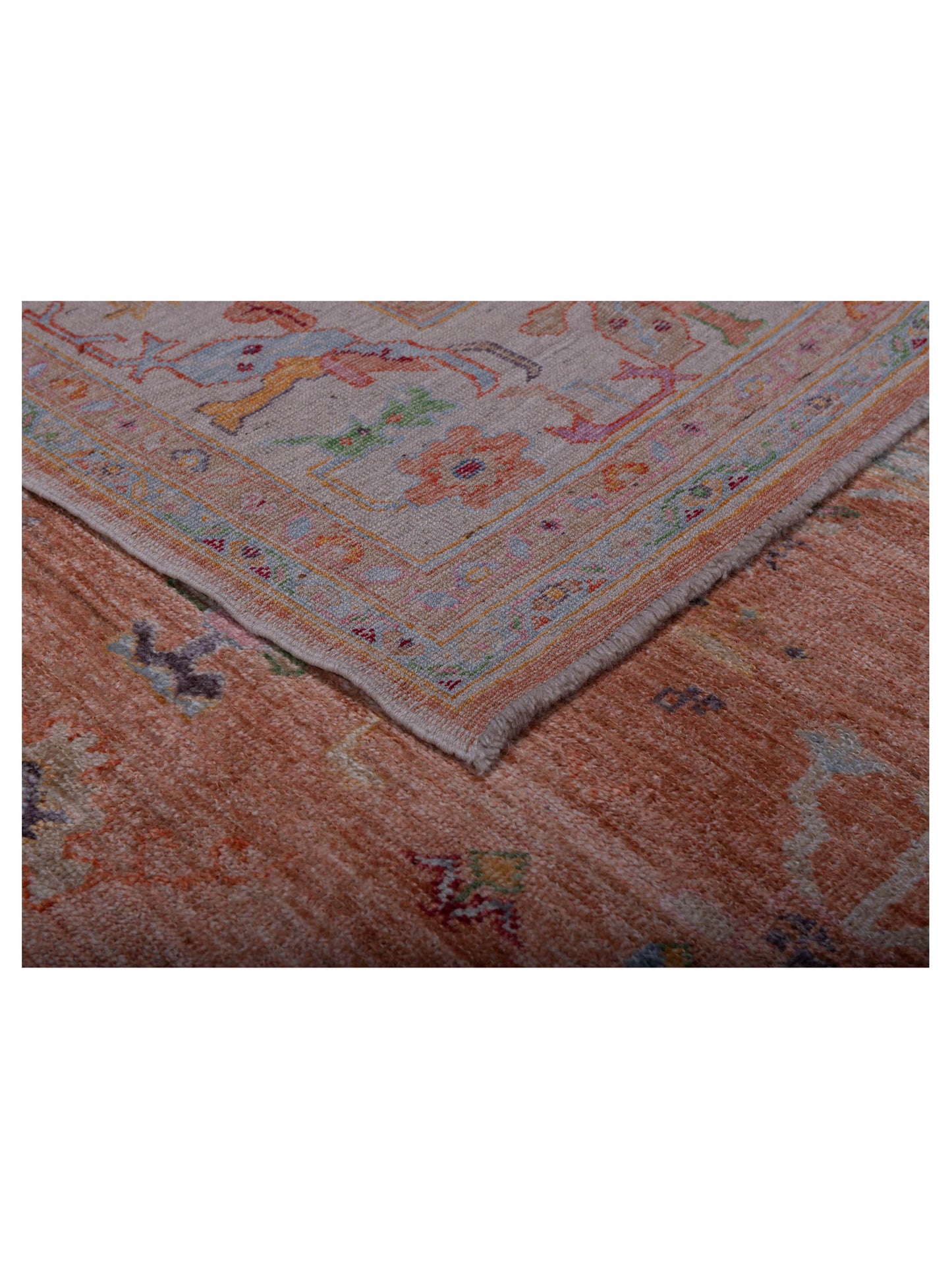 Authentic Angora Oushak Ahu Pink Ivory Traditional Hand Knotted Rug