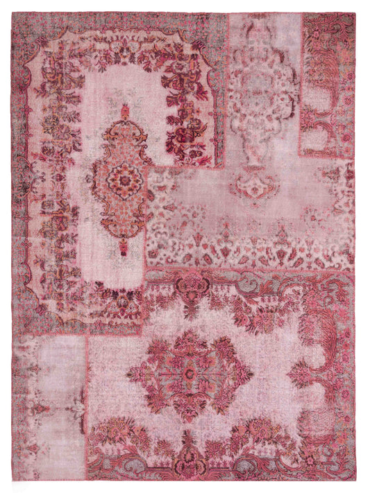 Pasha Turkish Vestige Patchwork 146028 Pink Contemporary Hand Knotted Rug