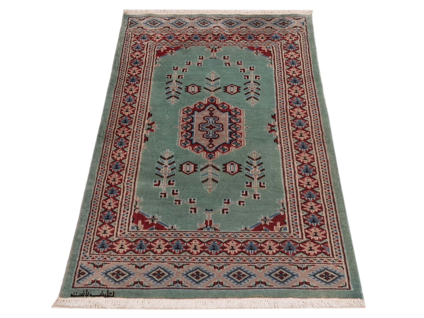 Nomad Bokhara 146673 Green Beige Traditional Hand Knotted Rug