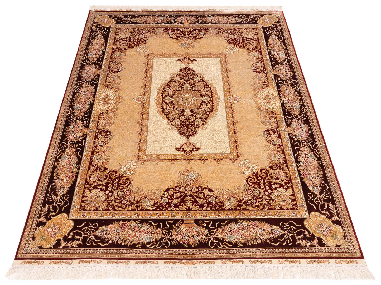 Pasha Elegance 146834 Camel Burgundy Traditional Hand Knotted Rug