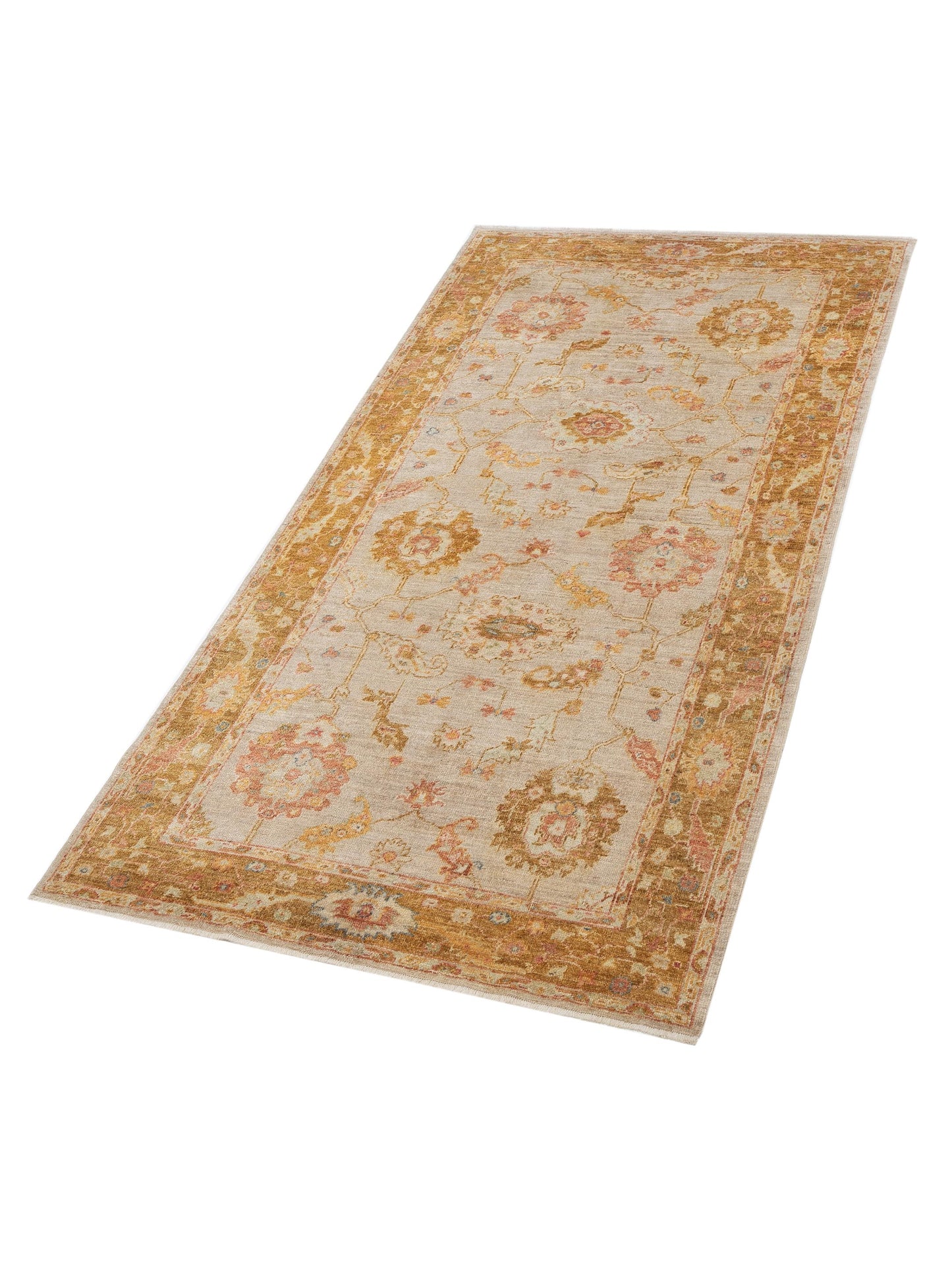 Authentic Angora Oushak Muge Beige Mustard Traditional Hand Knotted Rug