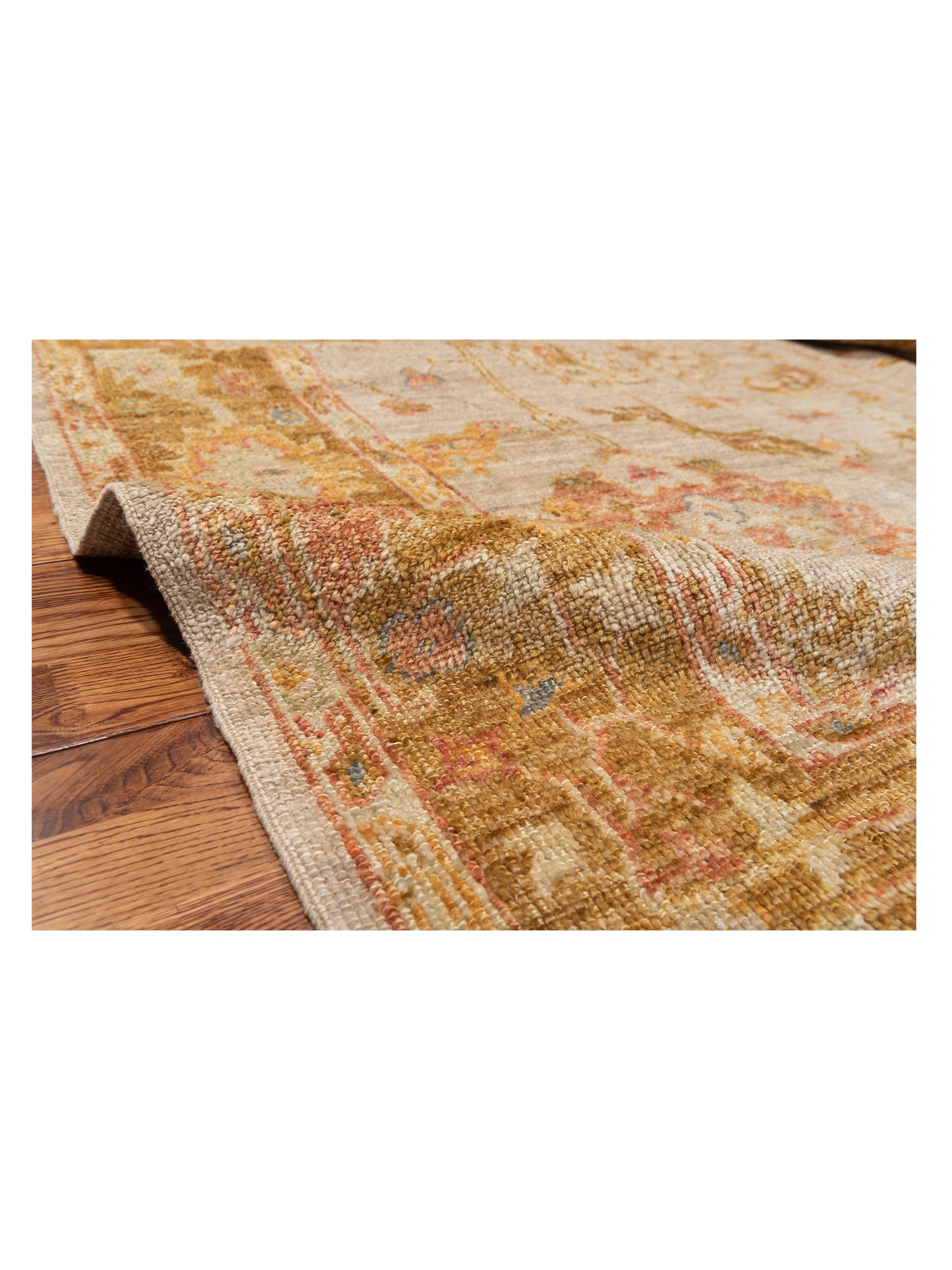 Authentic Angora Oushak Muge Beige Mustard Traditional Hand Knotted Rug