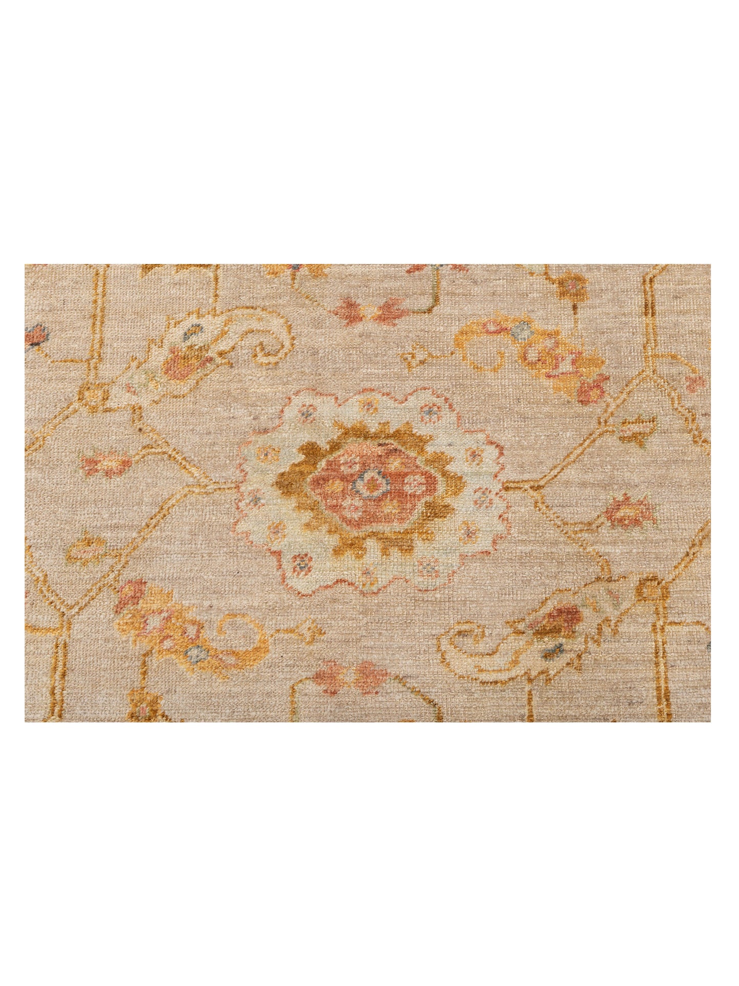 Authentic Angora Oushak Muge Beige Mustard Traditional Hand Knotted Rug