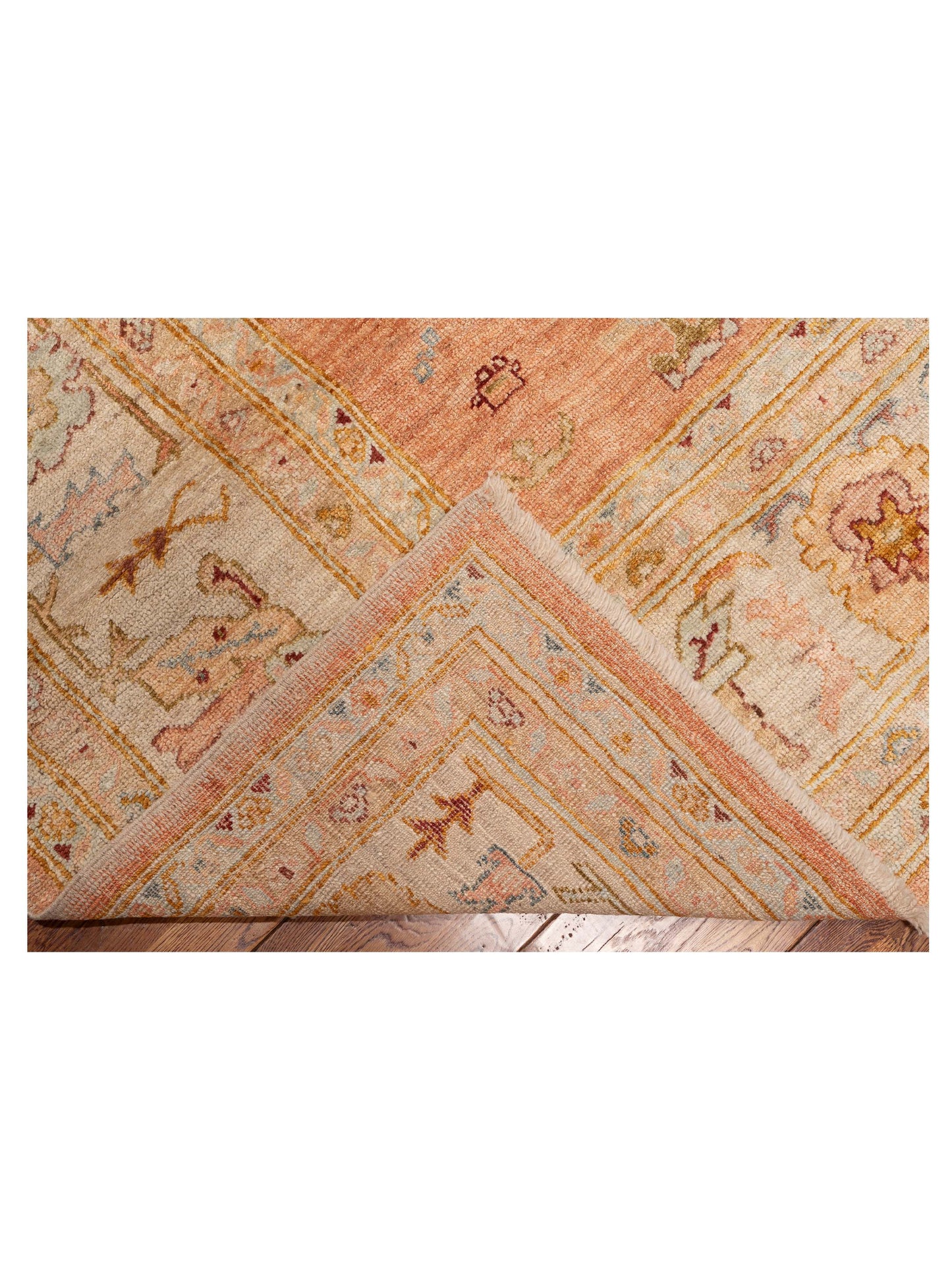 Authentic Angora Oushak Ahu Pink Ivory Traditional Hand Knotted Rug