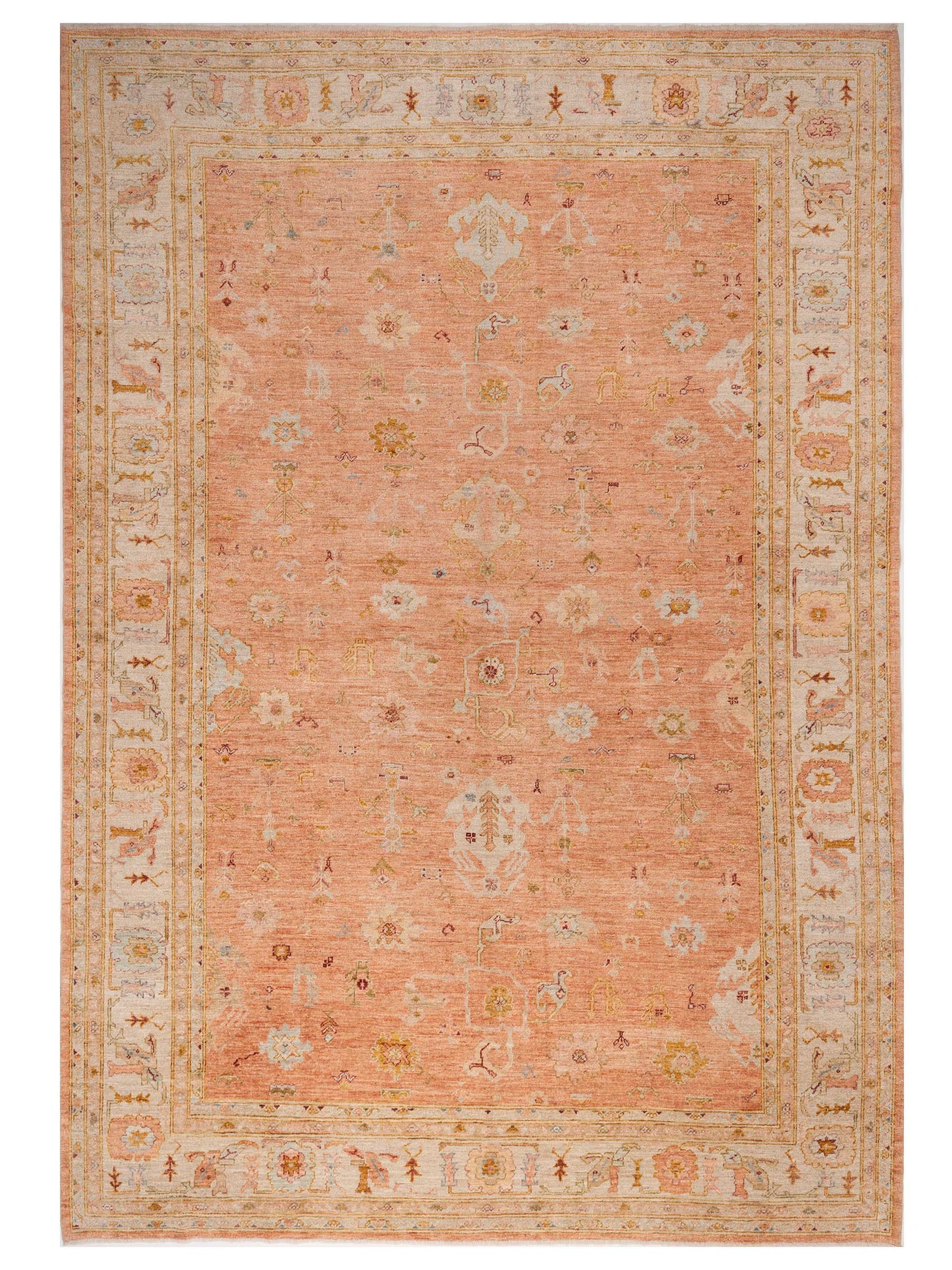 Authentic Angora Oushak Ahu Pink Traditional Hand Knotted Rug