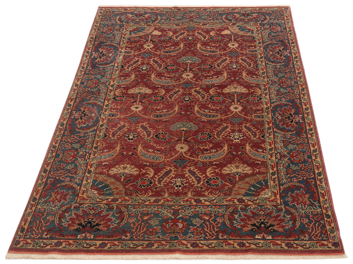 Pasha Antique Loom 147346 Rust Blue Transitional Hand Knotted Rug