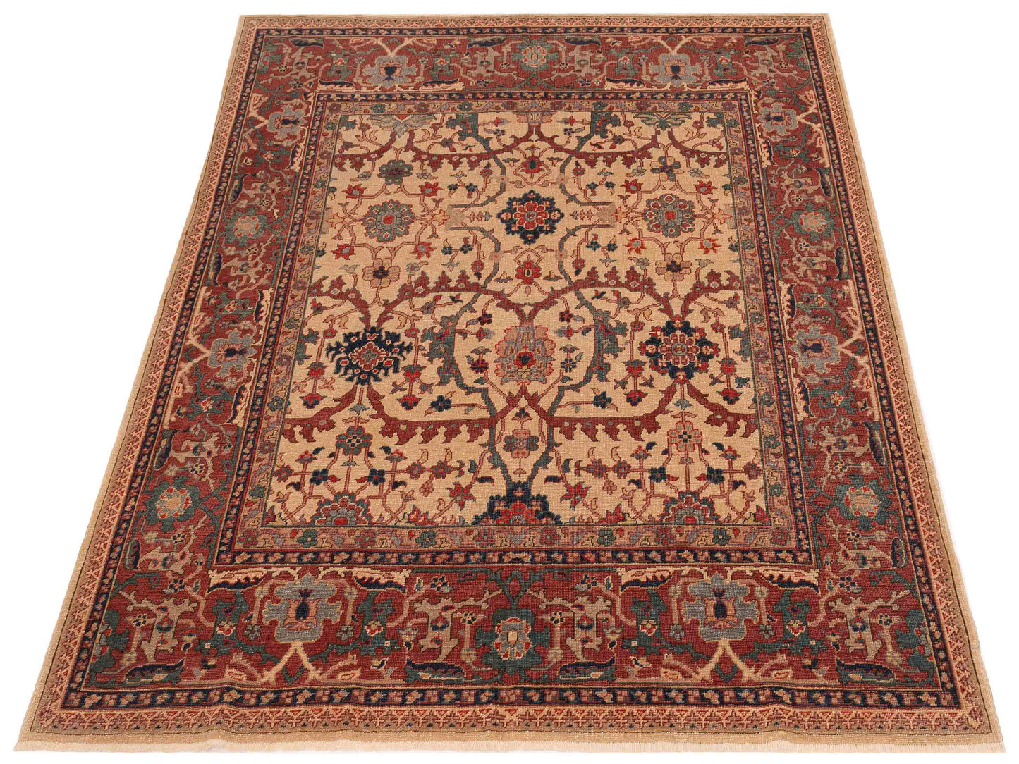 Pasha Antique Loom 147365 Ivory Red Traditional Hand Knotted Rug