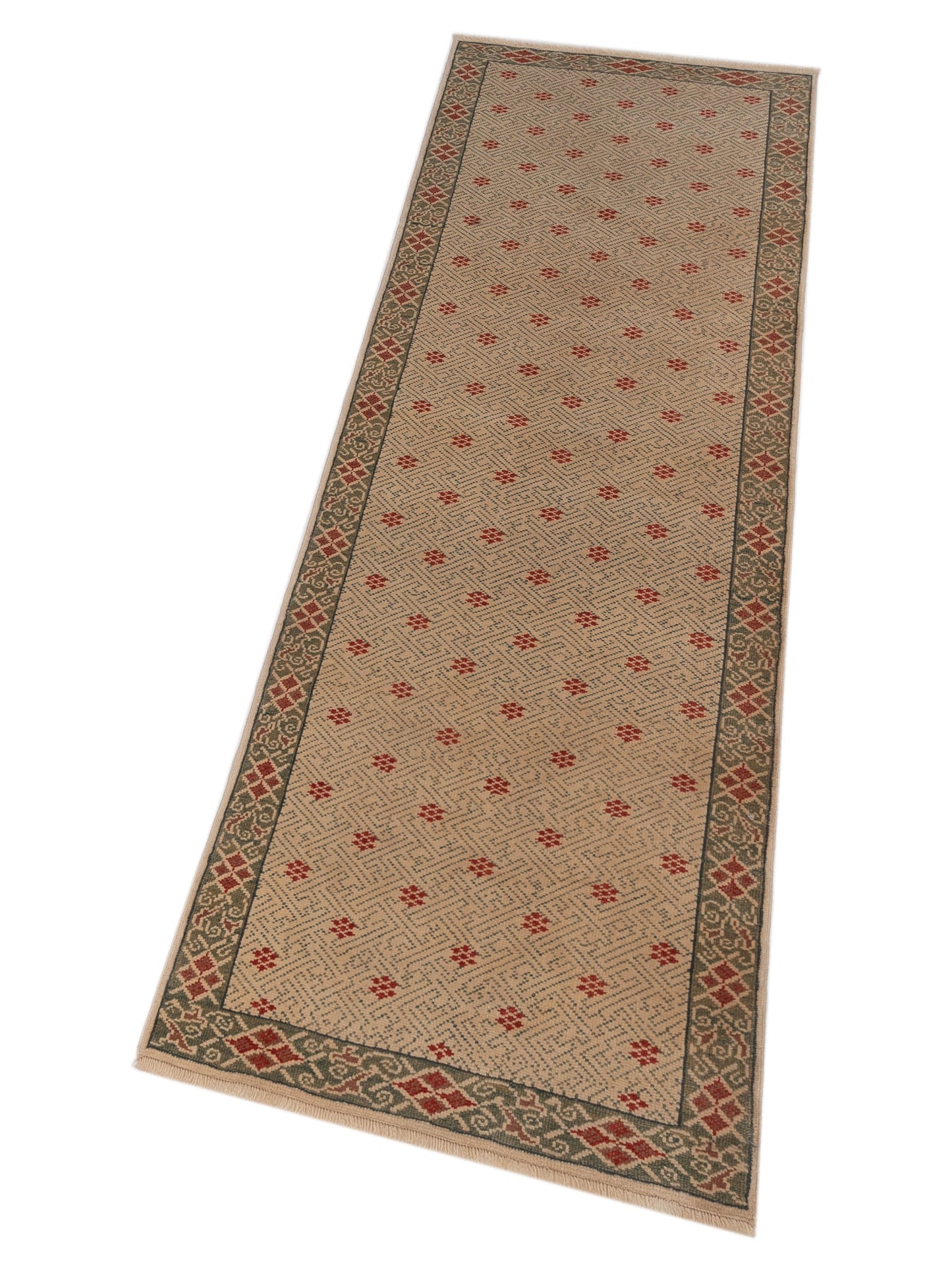 Pasha Antique Loom 147406 Ivory Green Transitional Hand Knotted Rug