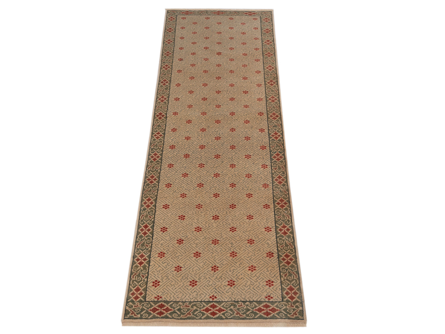 Pasha Antique Loom 147406 Ivory Green Transitional Hand Knotted Rug