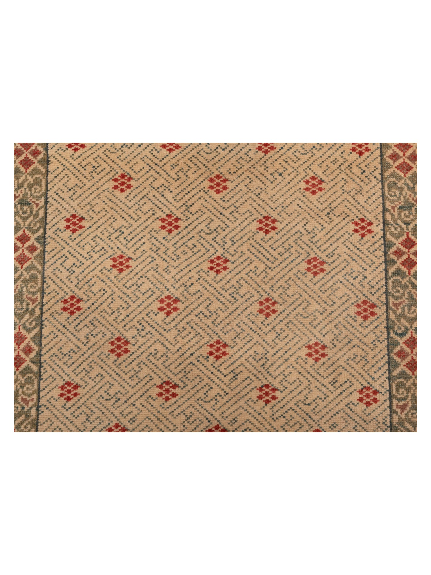 Pasha Antique Loom 147406 Ivory Green Transitional Hand Knotted Rug