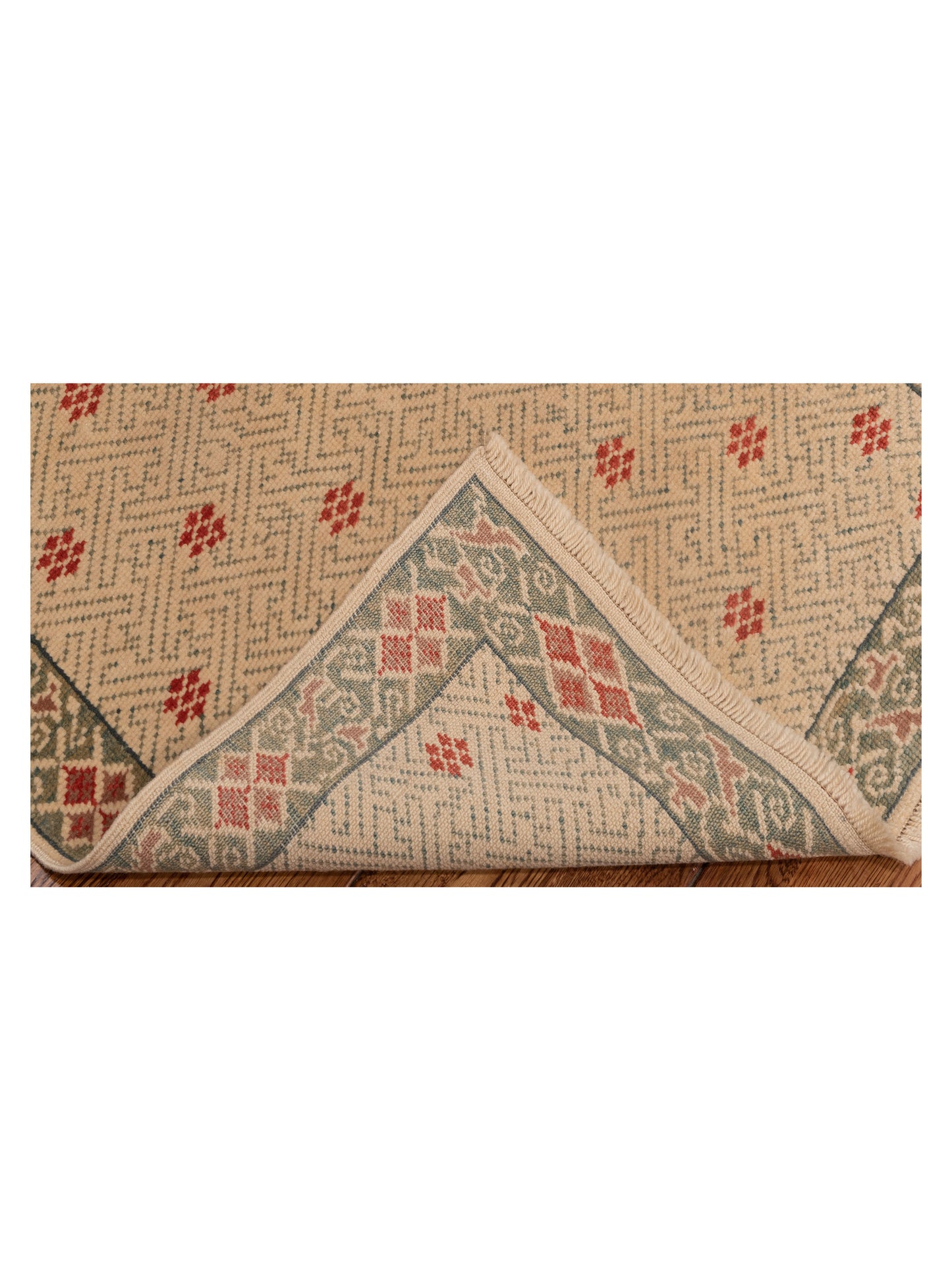 Pasha Antique Loom 147406 Ivory Green Transitional Hand Knotted Rug