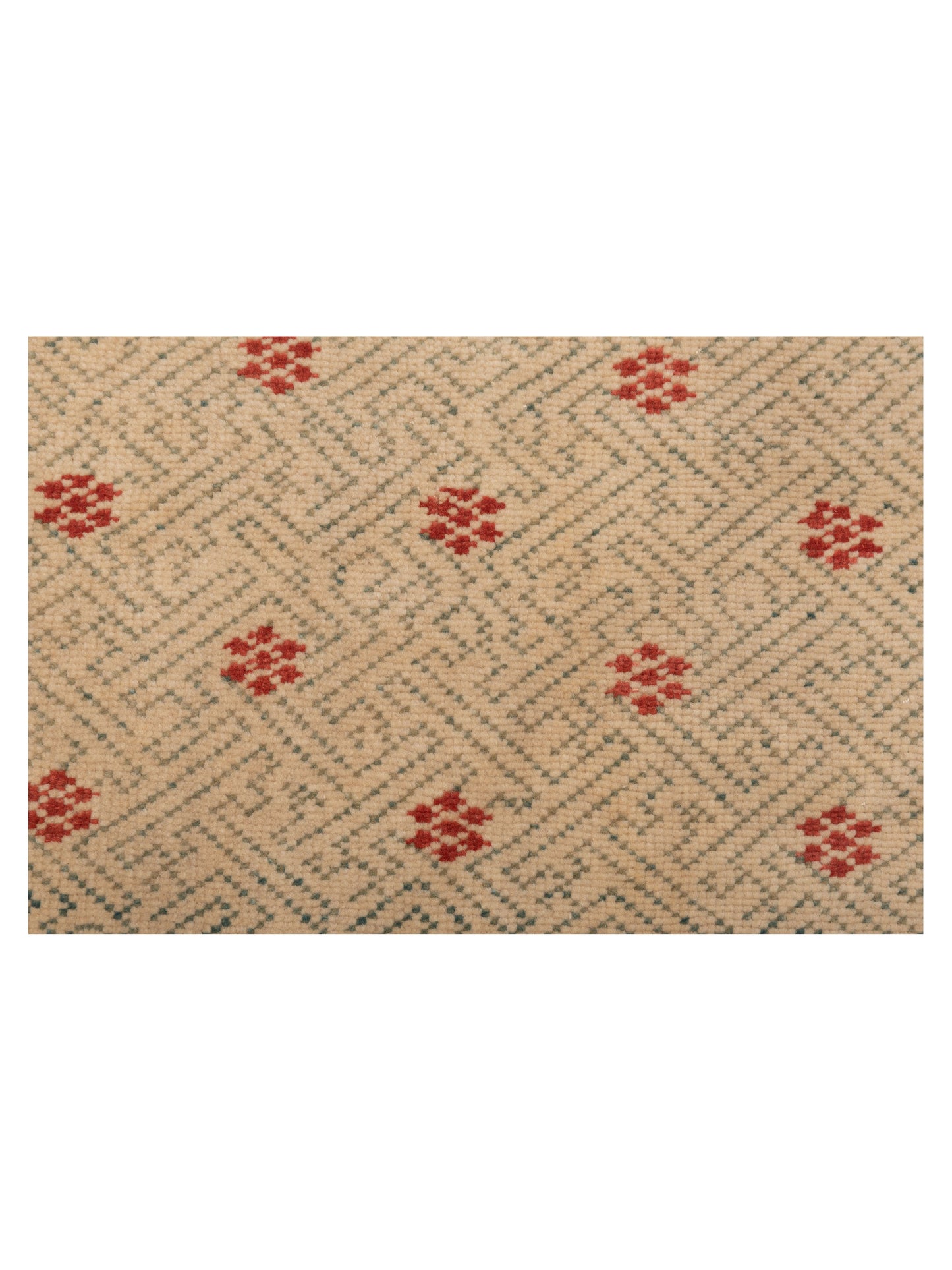 Pasha Antique Loom 147406 Ivory Green Transitional Hand Knotted Rug