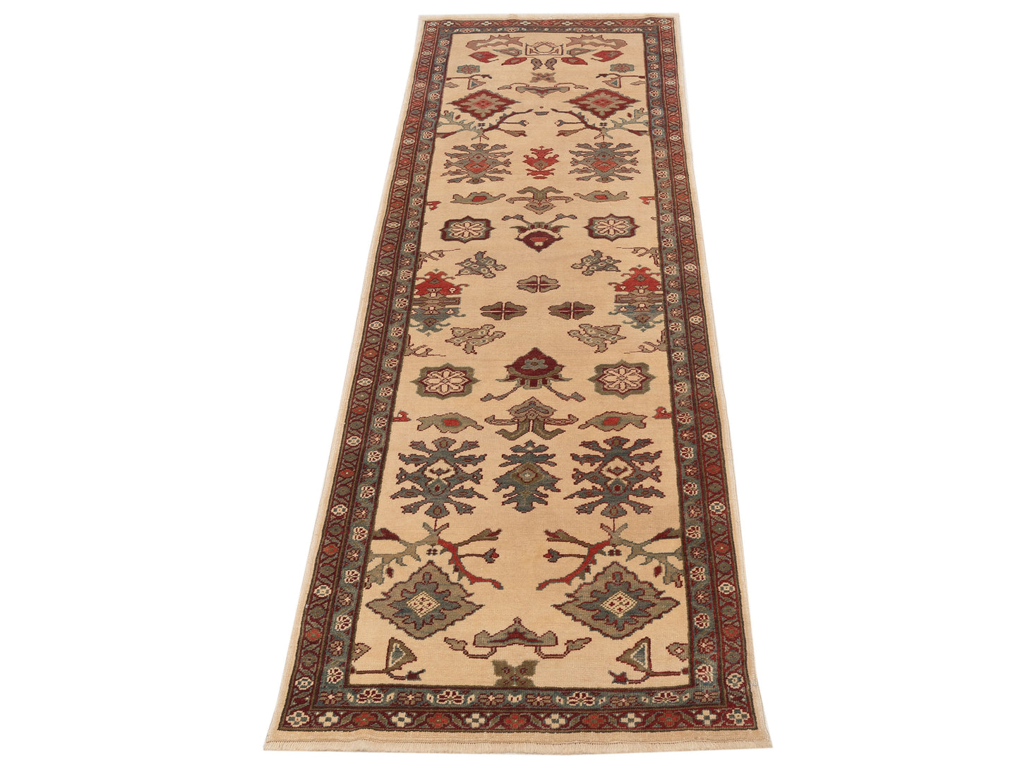 Pasha Antique Loom 147413 Ivory Green Transitional Hand Knotted Rug