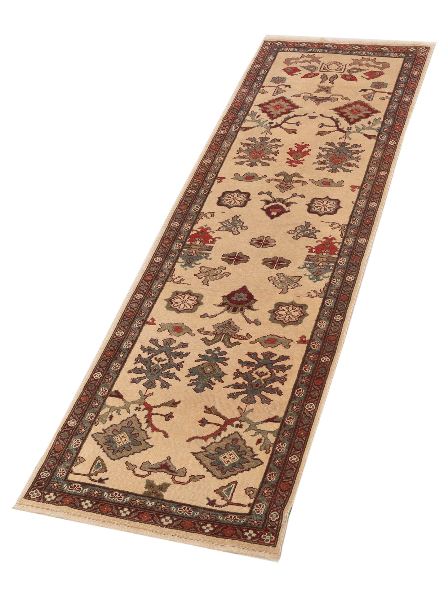 Pasha Antique Loom 147413 Ivory Green Transitional Hand Knotted Rug