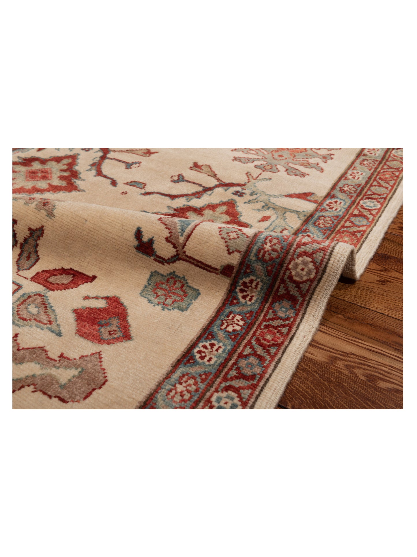 Pasha Antique Loom 147413 Ivory Green Transitional Hand Knotted Rug