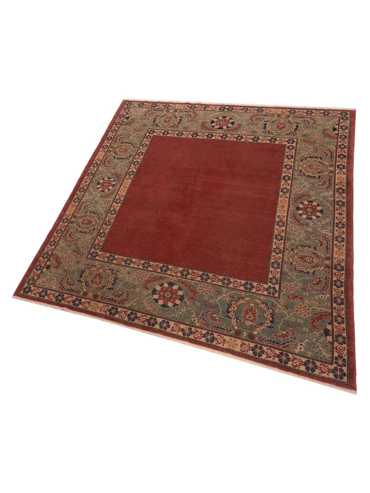 Pasha Antique Loom 147462 Red Green Traditional Hand Knotted Rug