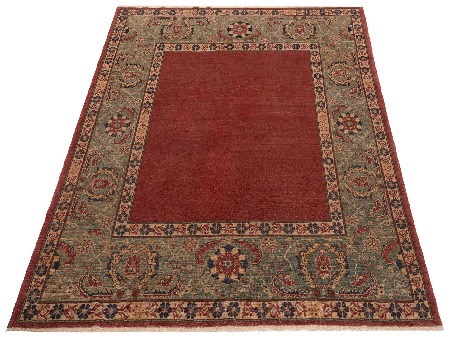 Pasha Antique Loom 147462 Red Green Traditional Hand Knotted Rug