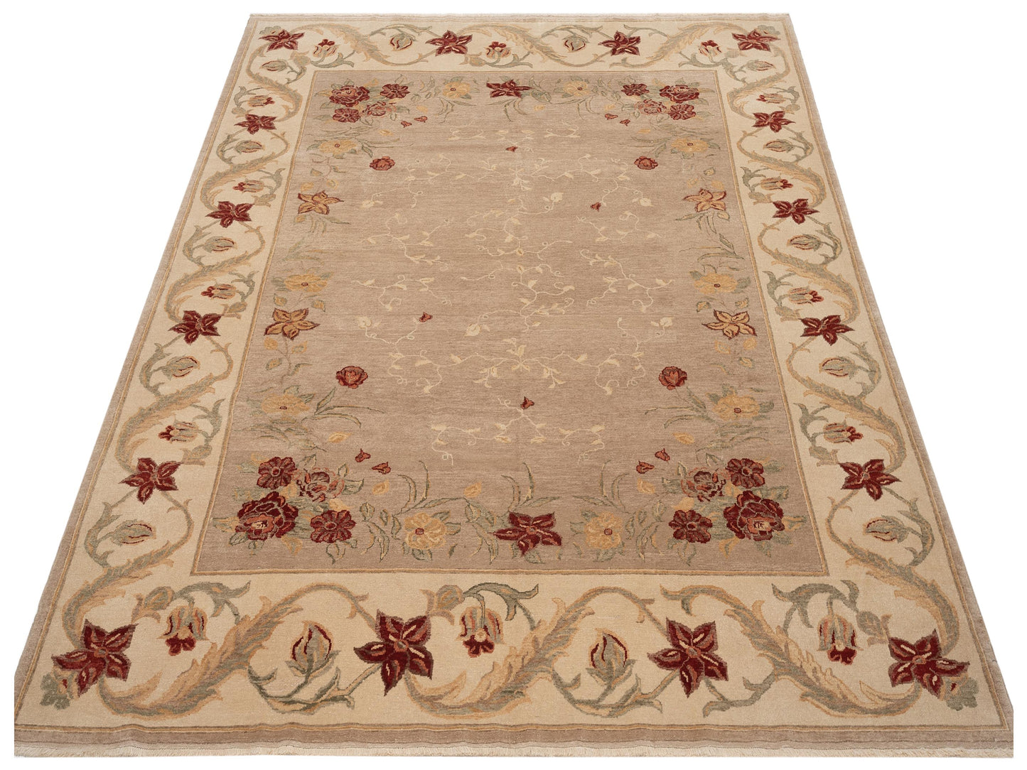 Pasha Antique Loom 147479 Brown Ivory Transitional Hand Knotted Rug