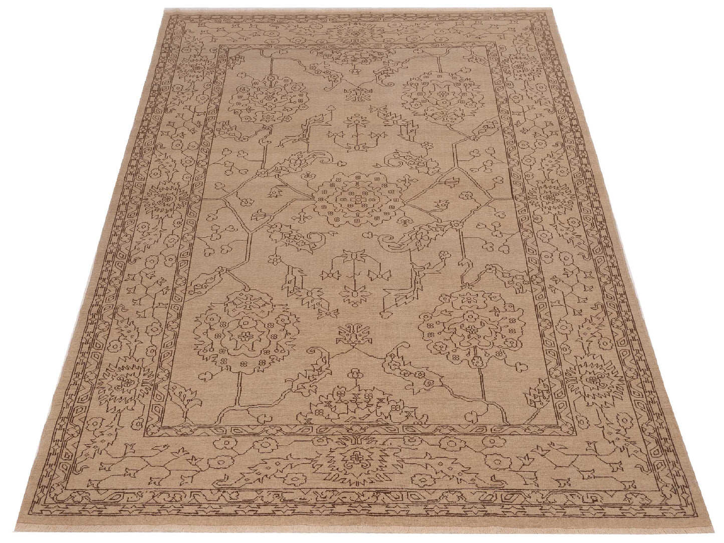 Pasha Ceyhan Emerald Ivory Dark Brown Transitional Hand Knotted Rug