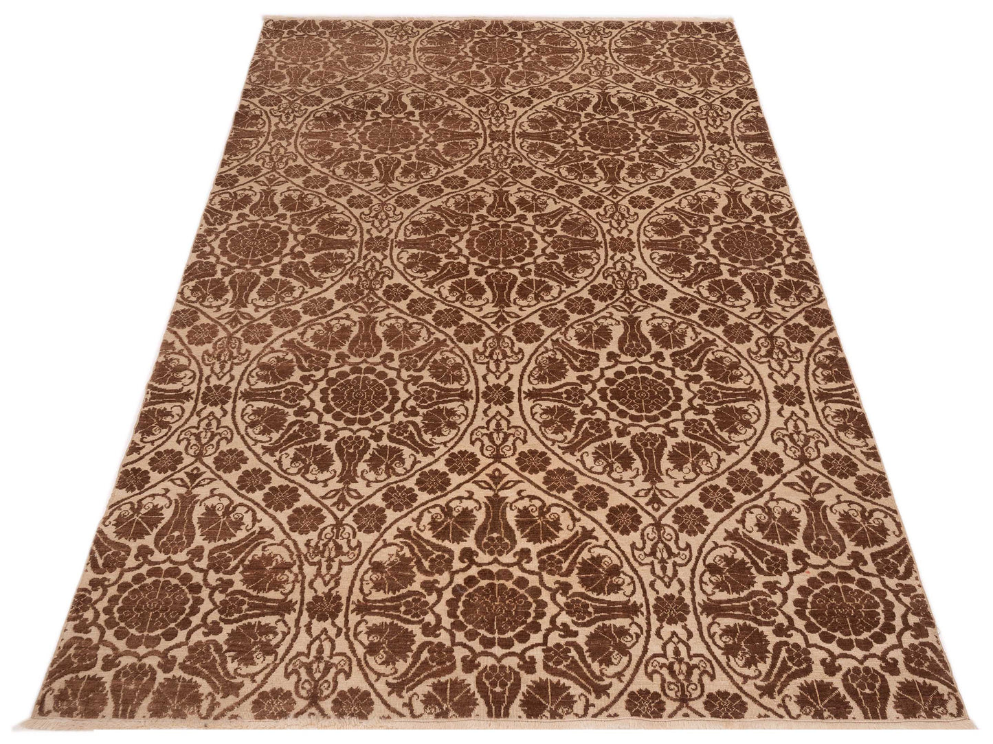 Pasha Defne Lotus Beige Brown Transitional Hand Knotted Rug