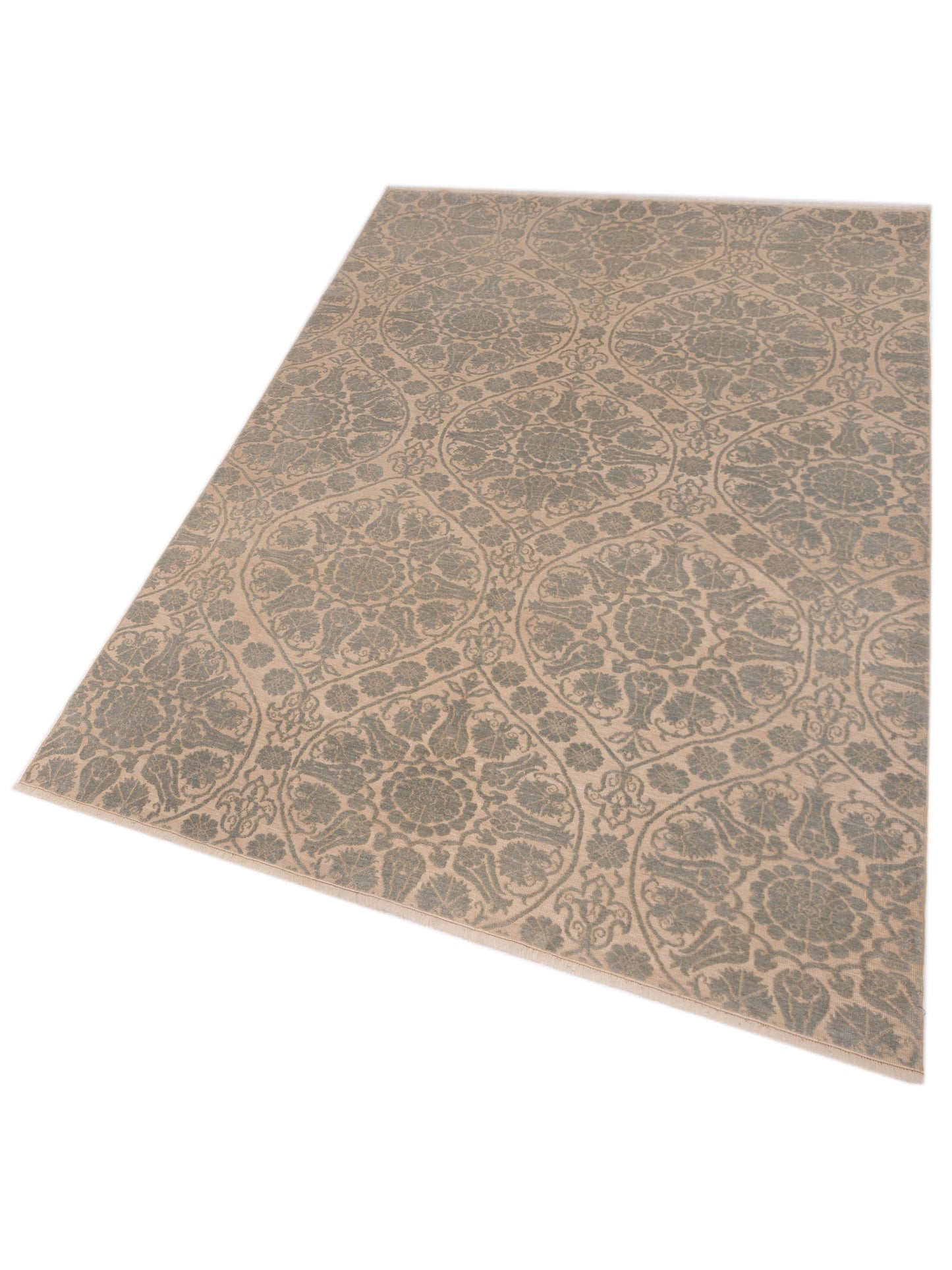 Pasha Defne Lotus Ivory Ice Blue Transitional Hand Knotted Rug