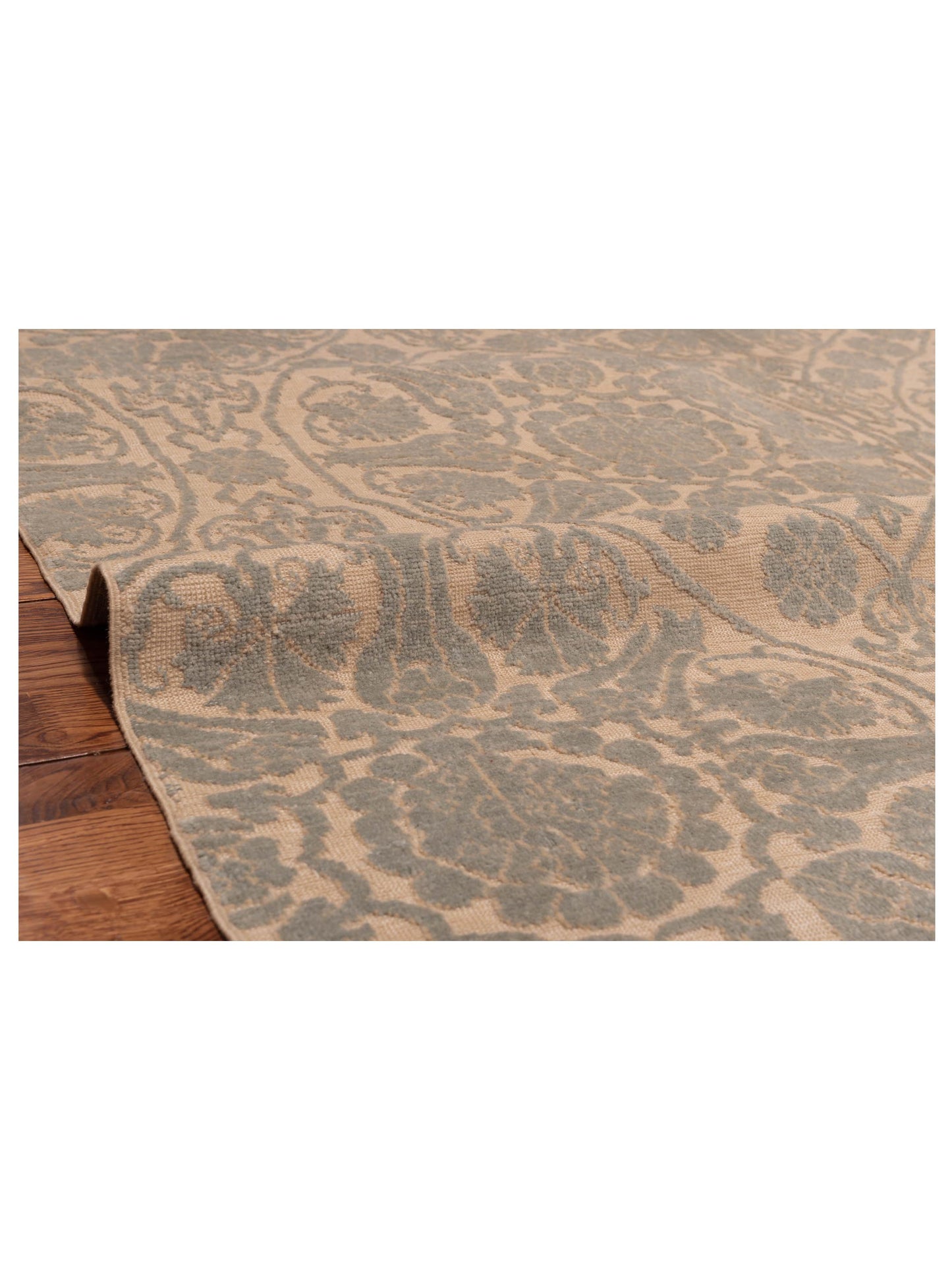 Pasha Defne Lotus Ivory Ice Blue Transitional Hand Knotted Rug