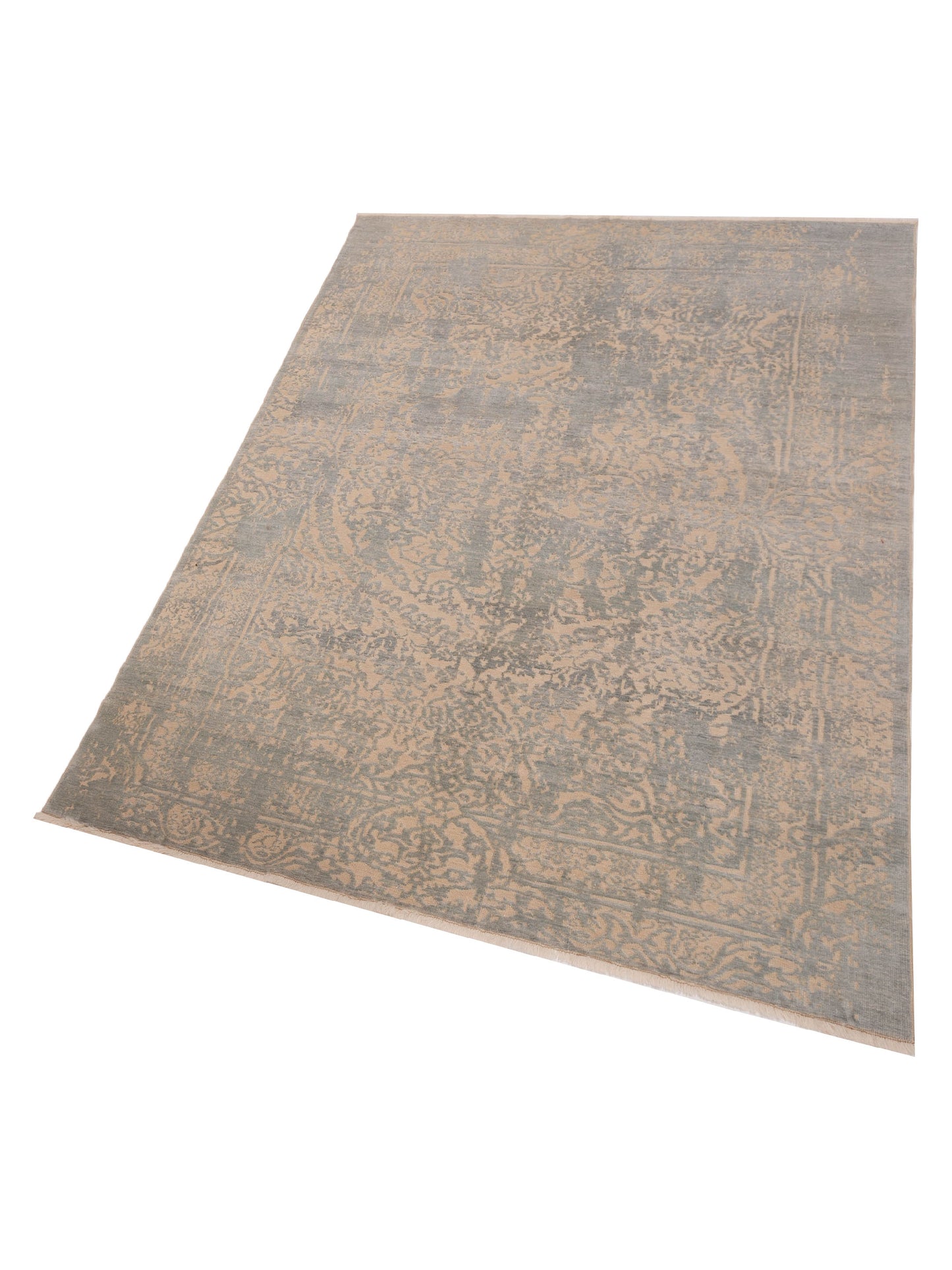 Pasha Defne Emet Ivory Ice Blue Transitional Hand Knotted Rug