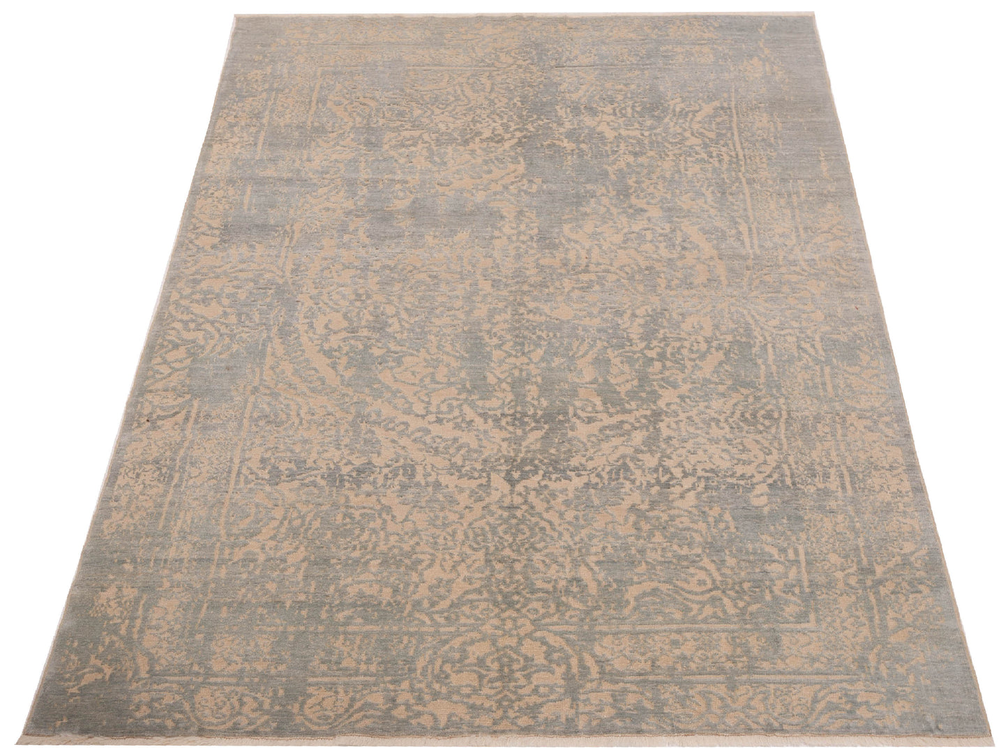 Pasha Defne Emet Ivory Ice Blue Transitional Hand Knotted Rug