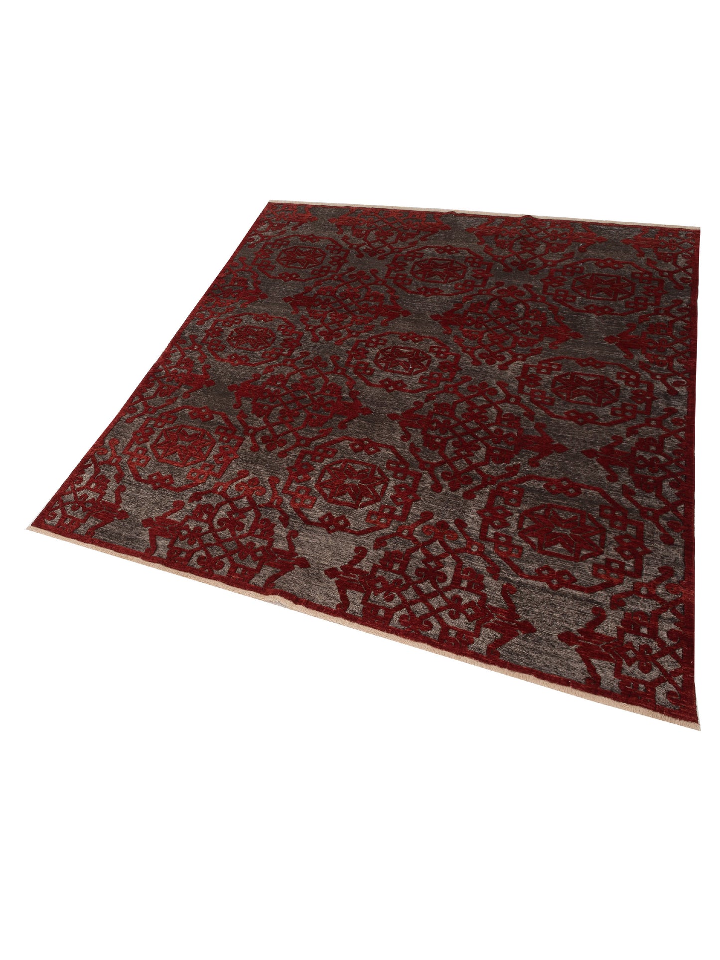 Pasha Defne Leaf Charcoal Red Transitional Hand Knotted Rug